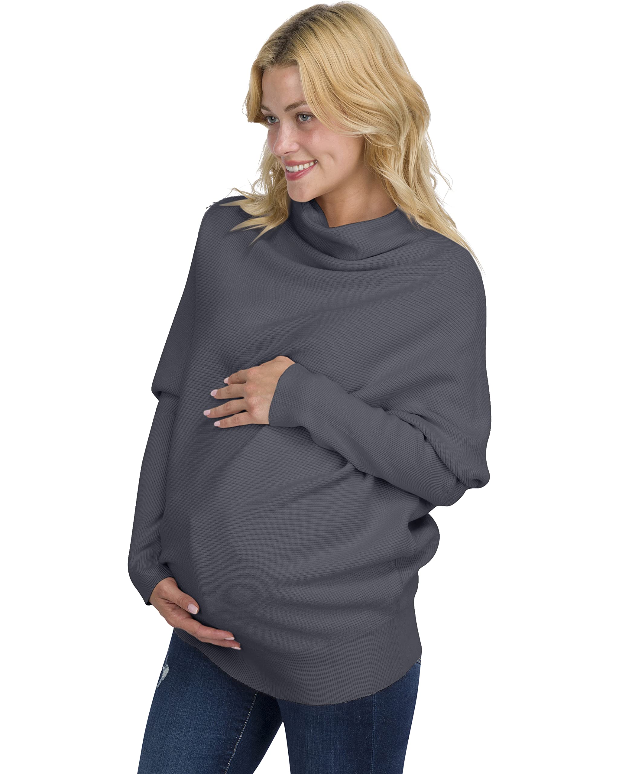 Eliana Funnel Neck Dolman Maternity Sweater - Soft Stretch Oversized Pregnancy Top for Women | Comfortable Nursing & Maternity Wear for Work, Casual Outings & Pregnancy Photos