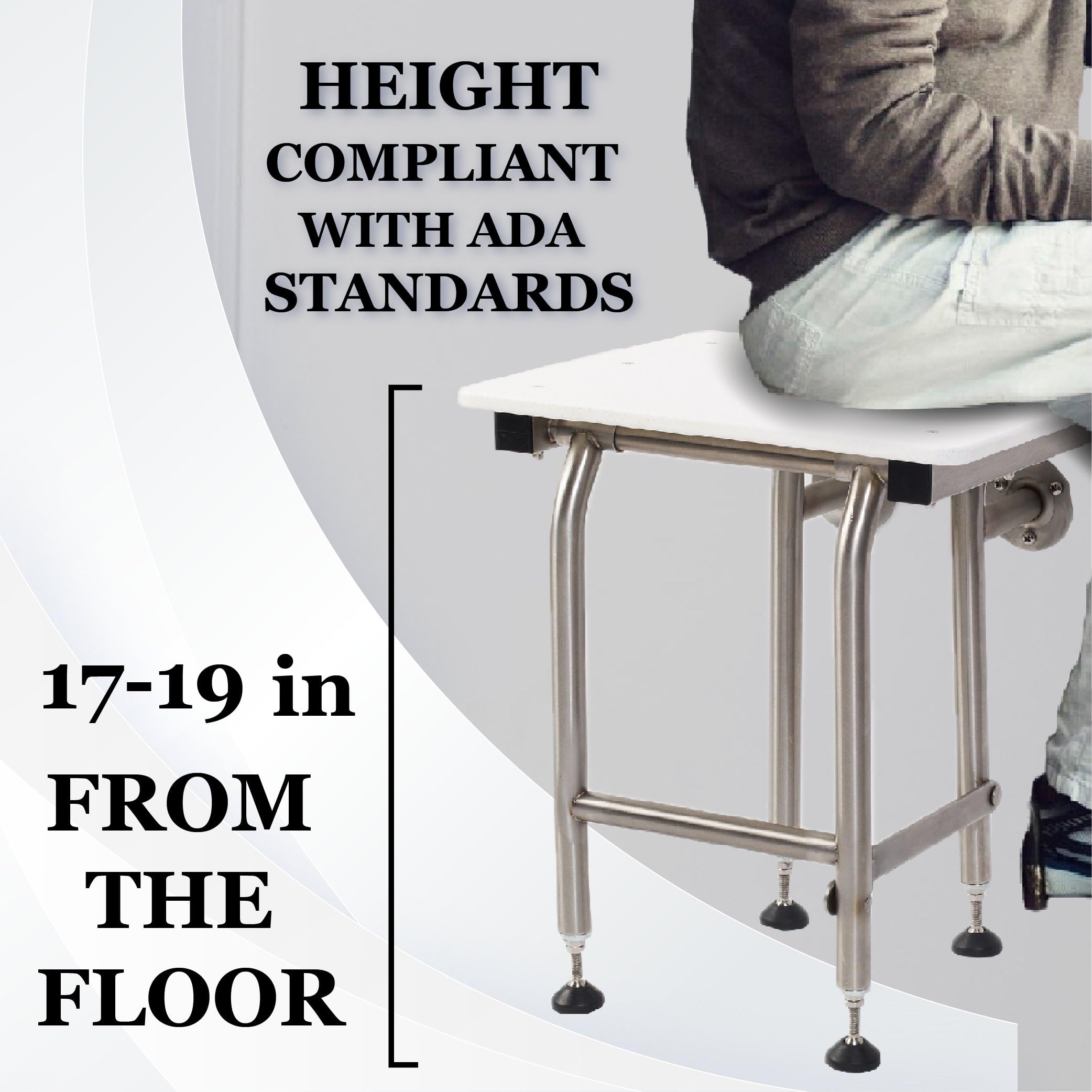 ADA Heavy Duty Shower Chair with Legs - 400lbs Capacity Folding Shower Seat for Elderly & Disabled | 304 Stainless Steel Wall Mounted Bath Seat (24