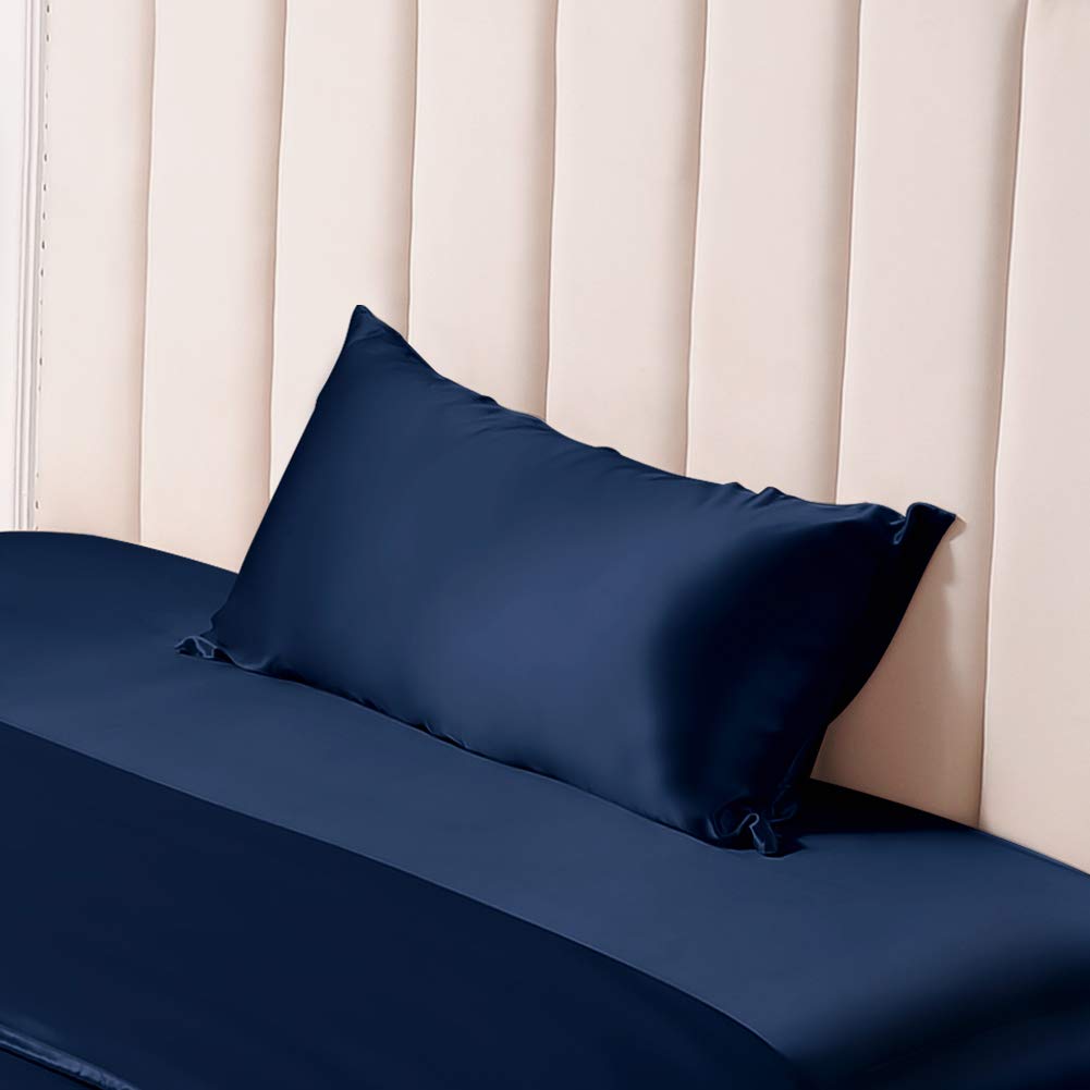 THXSILK 100% Mulberry Silk Pillowcase for Hair & Skin Care - 25 Momme Luxury Silk Pillow Cover with Hidden Zipper (Standard Size, Navy Blue) - Perfect for Beauty Sleep, Reducing Wrinkles & Frizz-Free Hair