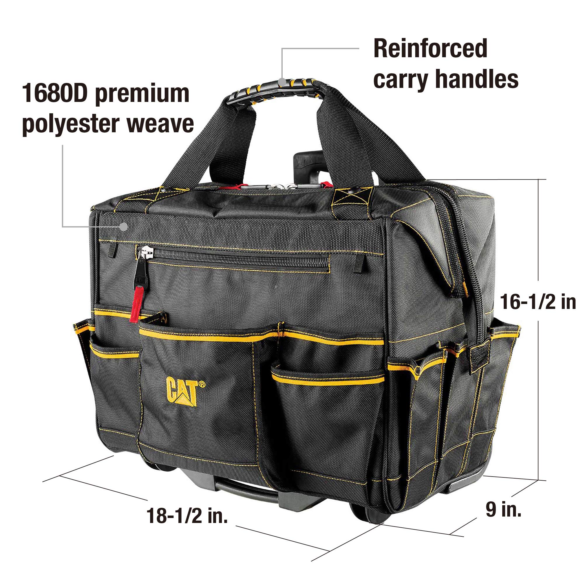 Caterpillar 18-Inch Pro Rolling Tool Bag - Heavy-Duty Workspace Organizer with Wheels for Contractors & DIY Enthusiasts (Model 980198N) - Perfect for Construction Sites, Workshops & Mobile Tool Storage