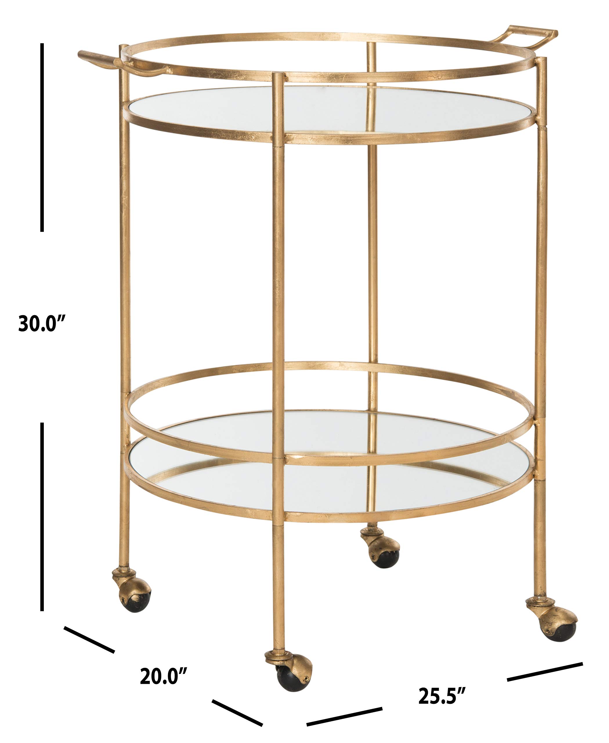 Safavieh Lavinia Silver Bar Cart - Modern Rolling Drink Cart with Glass Shelves for Living Room, Dining Room, or Home Bar Decor