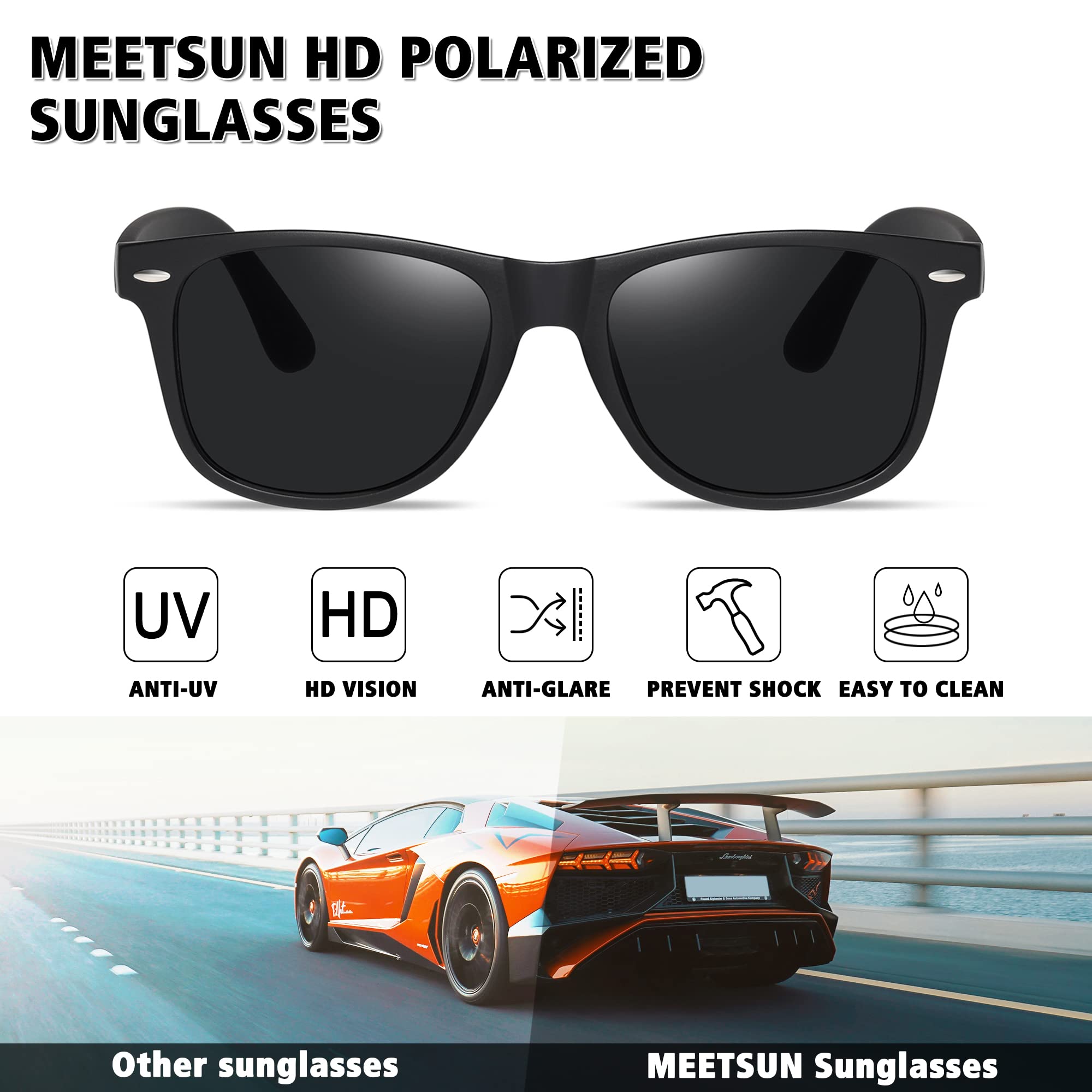 MEETSUN Polarized Sunglasses for Men & Women - Classic Retro UV Protection Driving Shades - Perfect for Outdoor Activities, Beach, and Road Trips