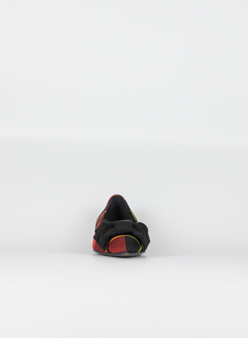 Prada Ballerine Flats in Red Tartan with Bow - Size 36.5 | Elegant Women's Loafers for Office, Parties & Casual Wear