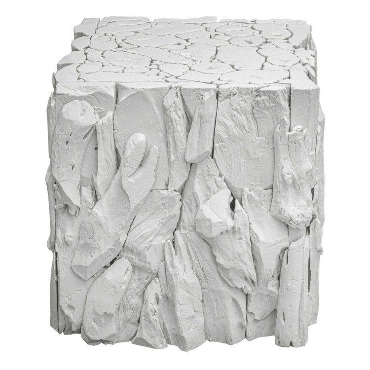 17x19 Inch White Teak Root Accent Table - Modern Bunching Cube for Living Room, Bedroom & Office Decor