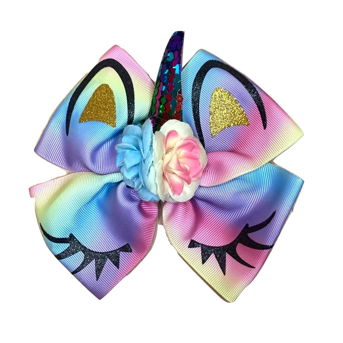 Rainbow Yellow Blue Flower Large Unicorn Bow 6