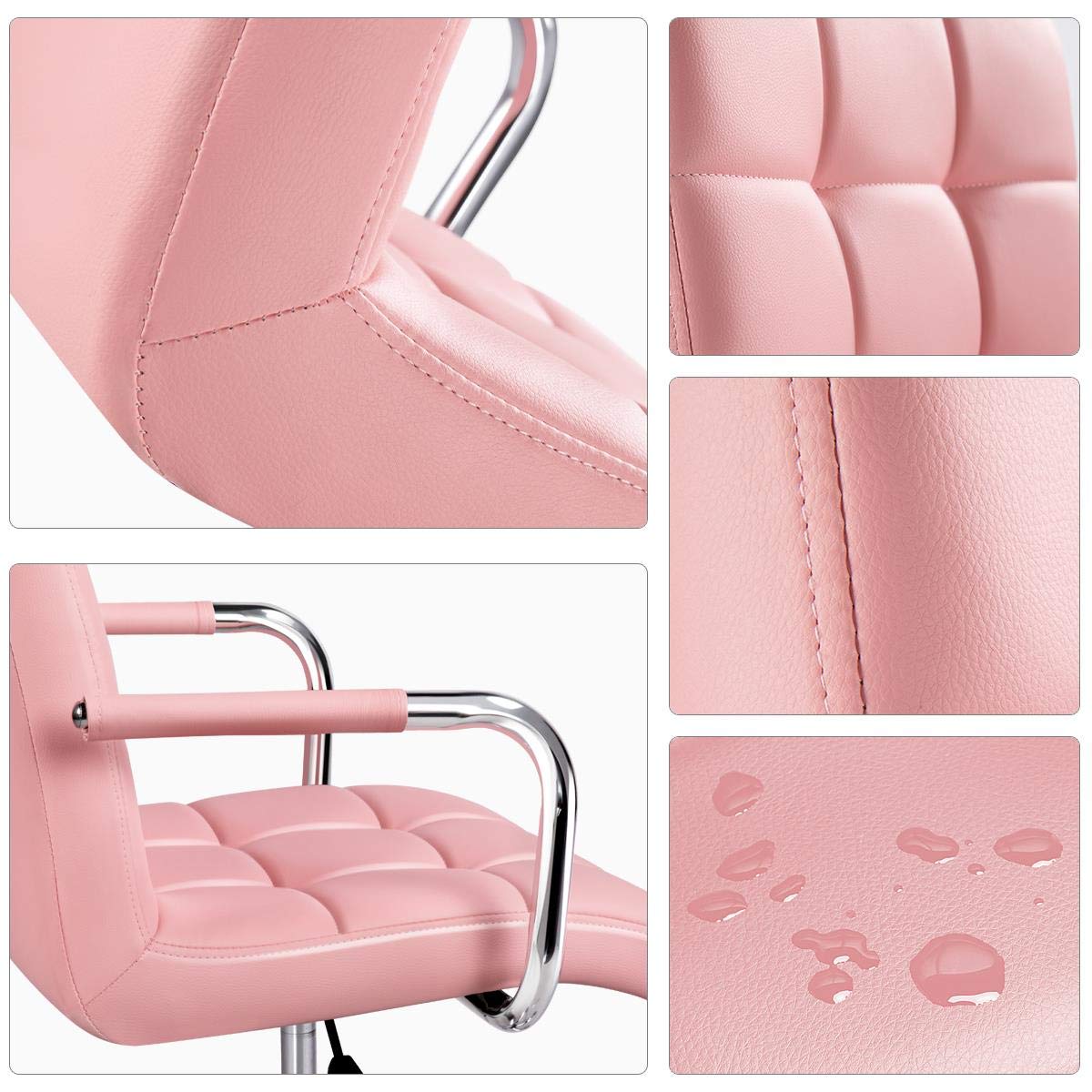 Yaheetech Pink PU Leather Ergonomic Office Chair - Adjustable Height, Rolling Wheels, Comfortable Desk Chair for Home, Office & Gaming Use