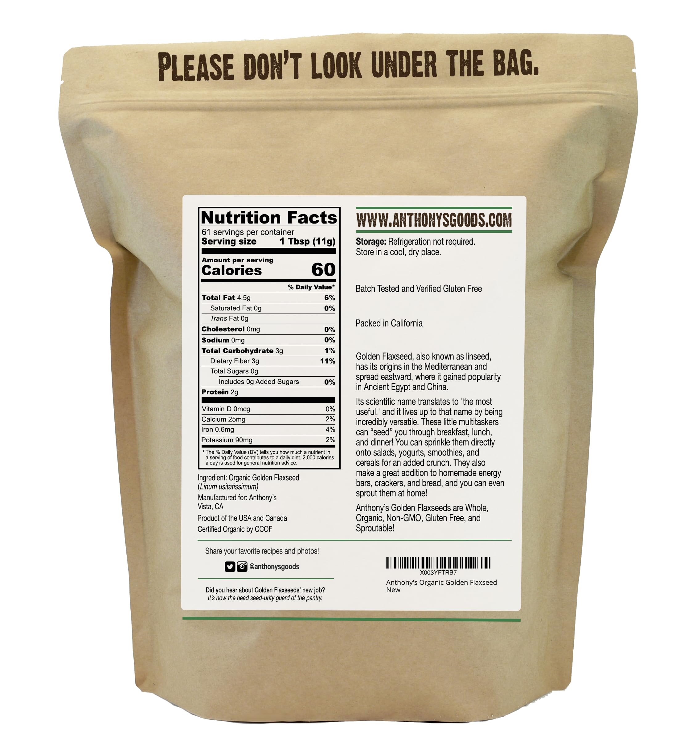 Anthony's Organic Whole Golden Flaxseeds, 1.5 lb - Gluten Free, Non-GMO, Vegan - Perfect for Smoothies, Baking, and Healthy Snacks