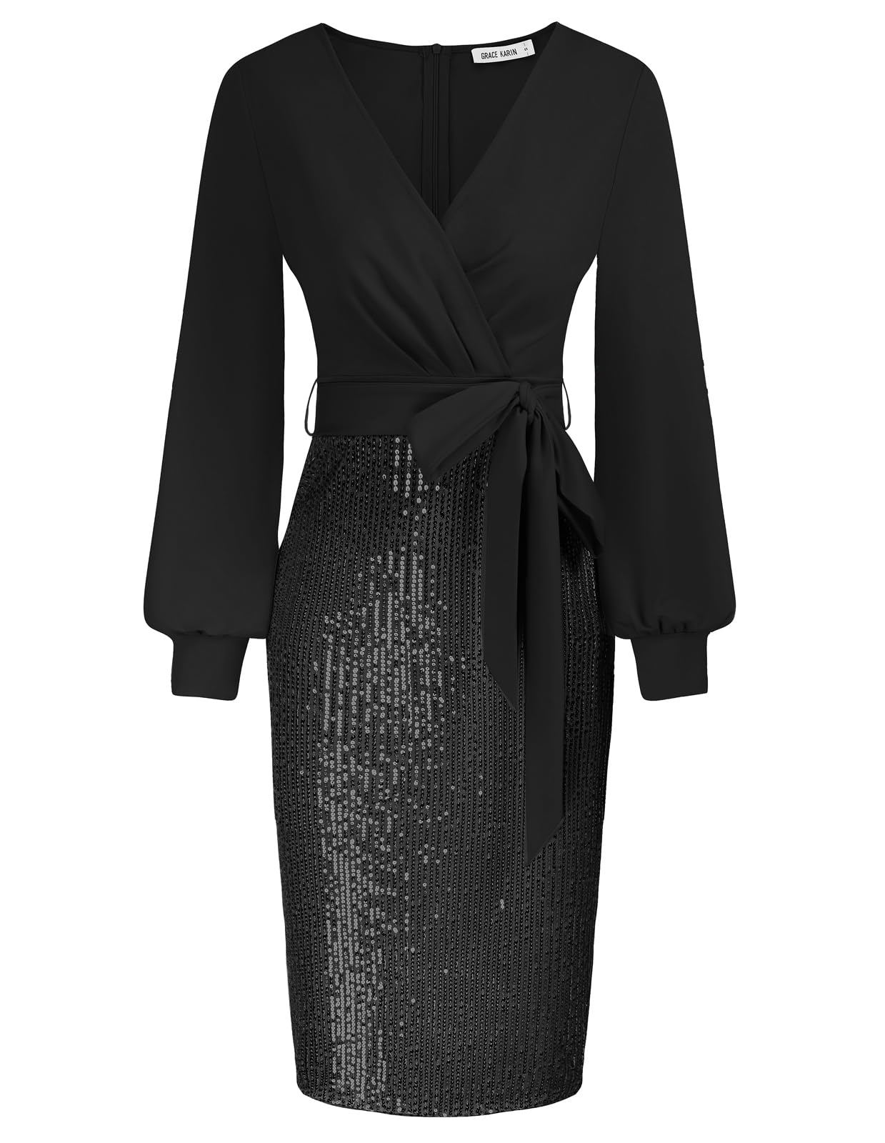 GRACE KARIN Women's Sparkly Sequin Bodycon Party Dress Long Sleeve Glitter Cocktail Dress for Night Out, Club, Wedding, Holiday Party & Special Occasions