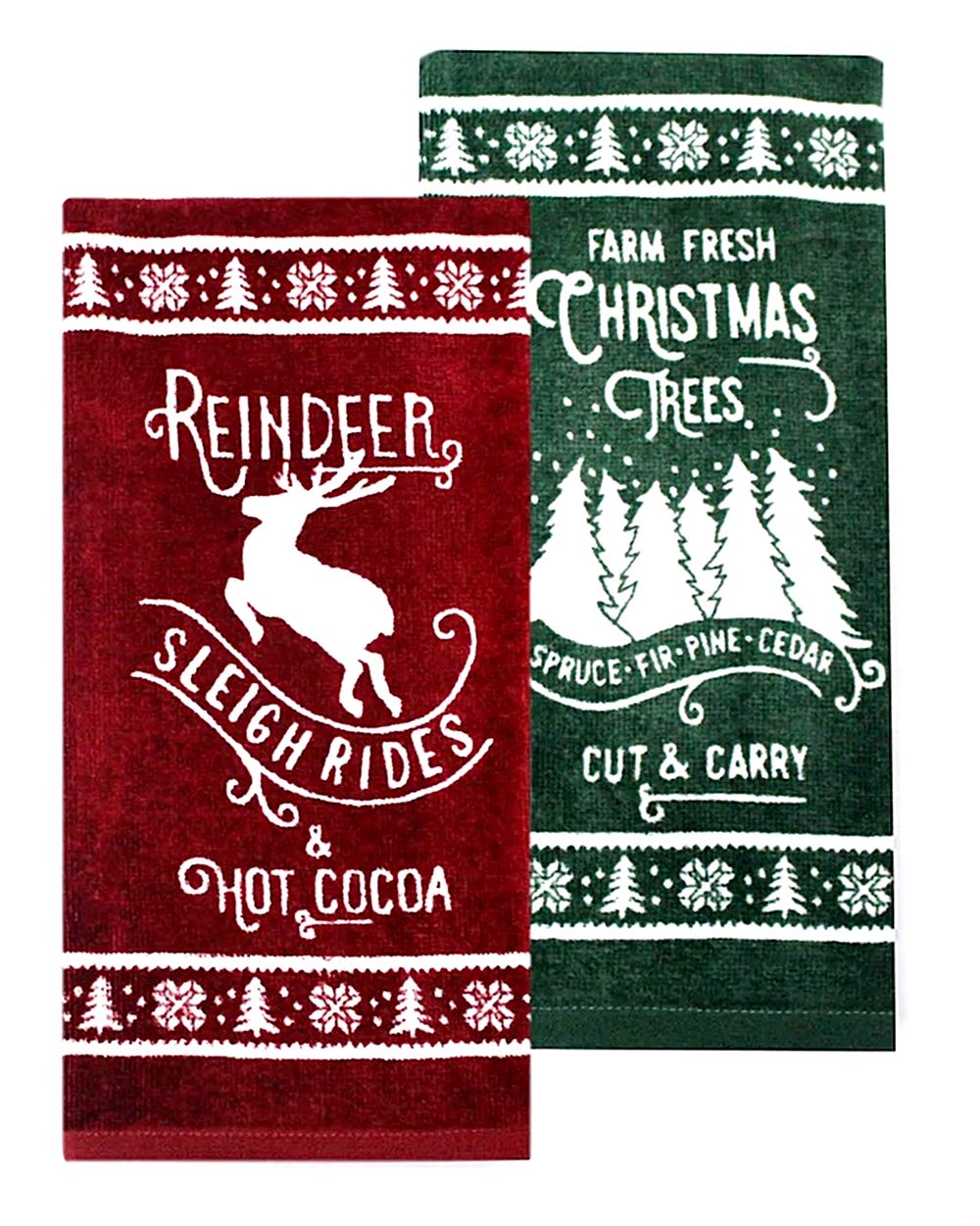 Reindeer & Hot Cocoa Christmas Kitchen Towel Set - 2 Pack Absorbent Cotton Dish Towels for Holiday Baking, Decor & Gift Giving