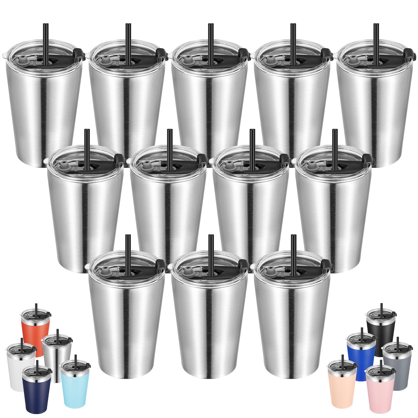 VEGOND 12oz Stainless Steel Tumbler - 12 Pack Bulk Vacuum Insulated Double Wall Travel Mug with Lid & Straw | Reusable Drinkware for Coffee, Iced Tea & Cold Beverages | Perfect for Office, Gym, Camping & Outdoor Activities