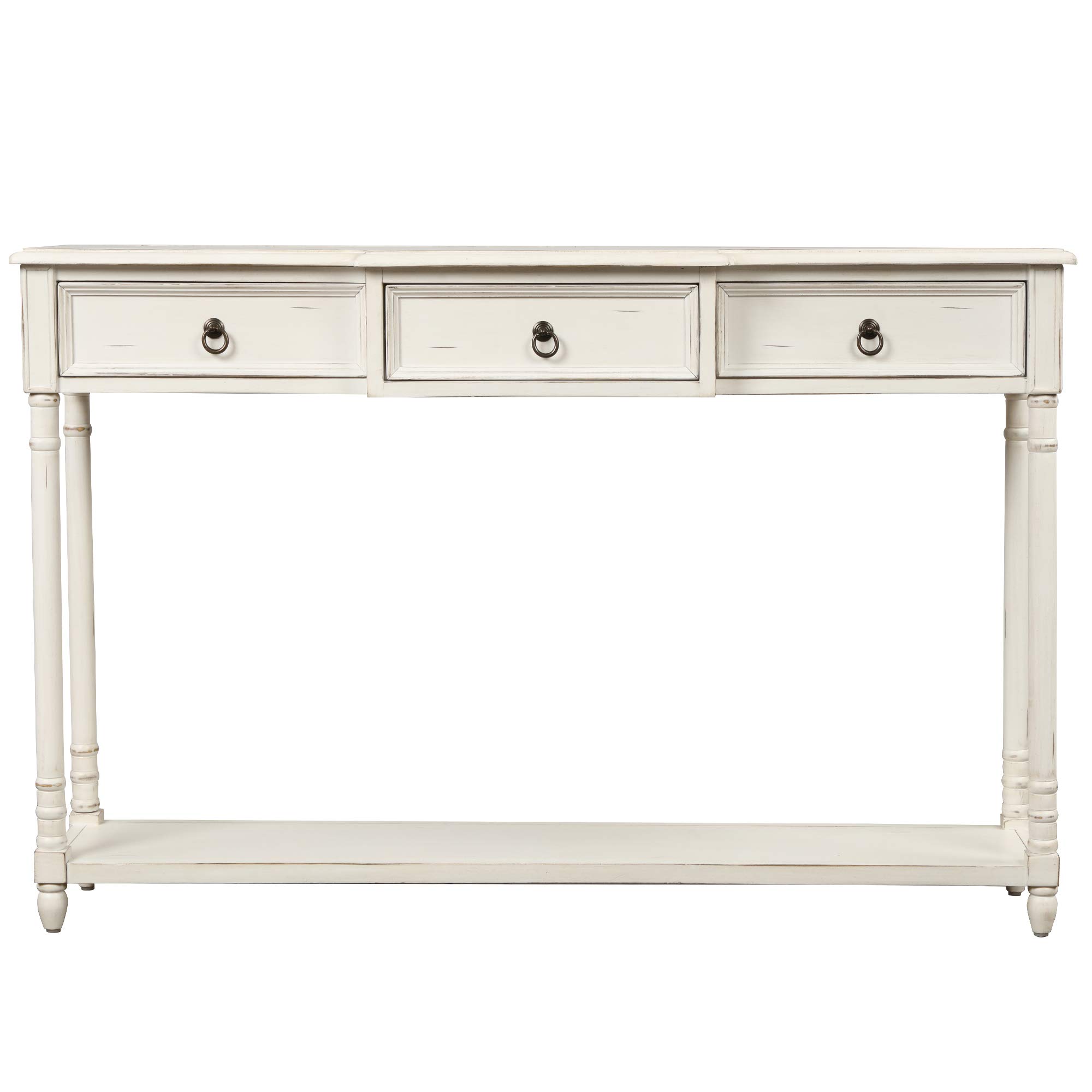 Rhomtree Wood Console Table with Storage Drawers & Bottom Shelf - Entryway Sofa Table, Long Sideboard for Living Room & Hallway - Antique White | Perfect for Small Space Organization & Home Decor