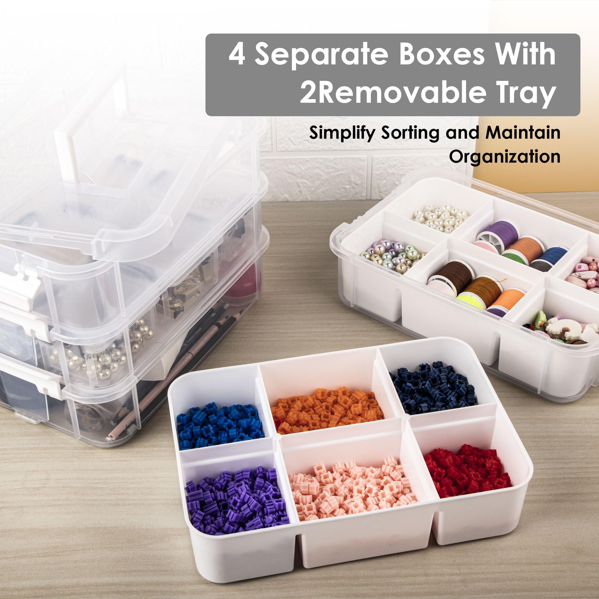 11QT 4-Layer Durable Craft Organizer with 2 Removable Trays - Perfect for Arts & Crafts Supplies, Sewing Tools, Office & Seasonal Decor Storage - Ideal for DIY Projects, Home Organization & Creative Workspaces