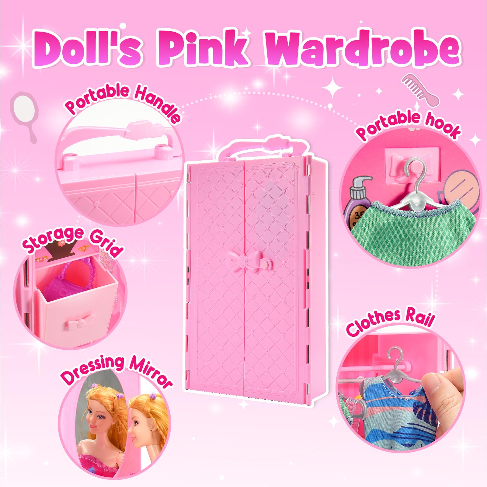 Mermaid Doll Closet Set with Clothes & Accessories - Gift for Girls 3-12 - Pretend Play & Dress Up Fun