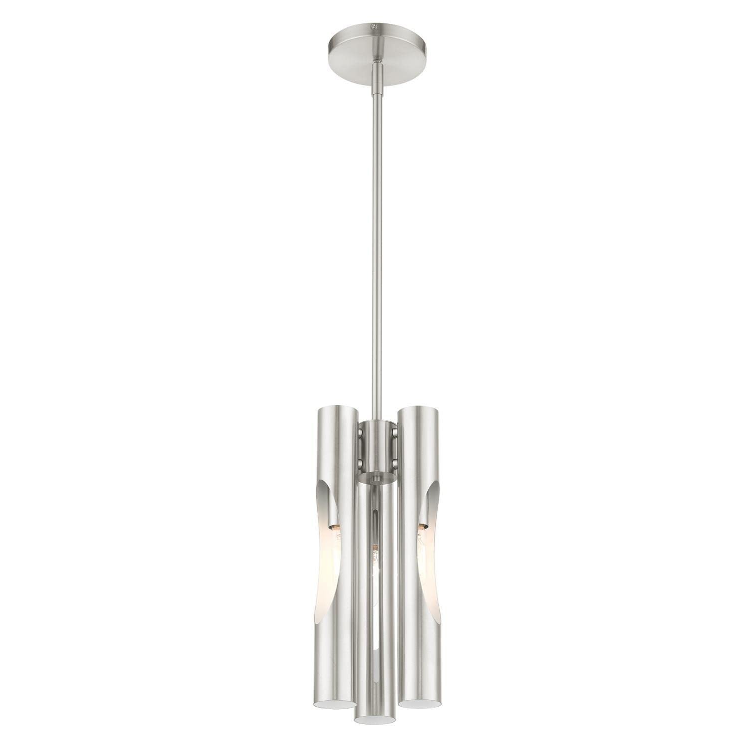 Livex Lighting Acra 3-Light Brushed Nickel Pendant Chandelier - Modern Ceiling Light Fixture for Dining Room, Kitchen Island & Bedroom Decor