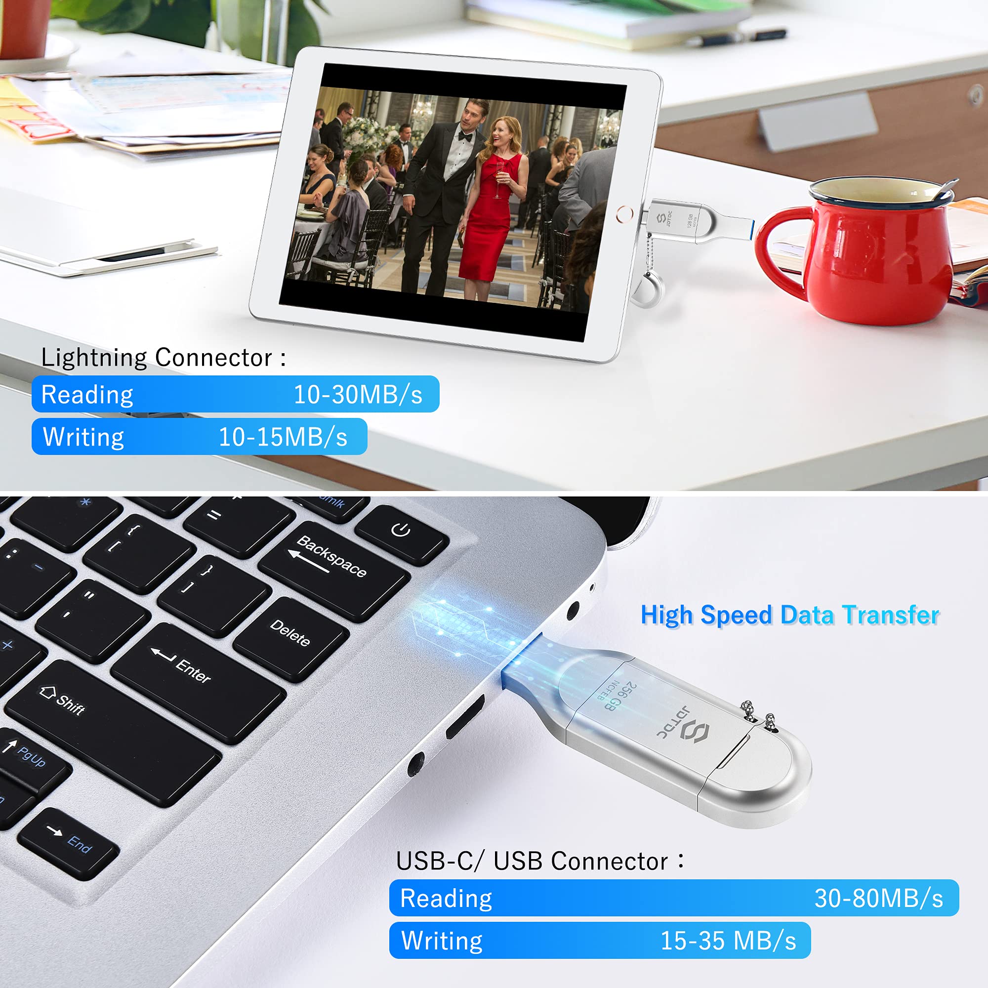 Apple MFi Certified 512GB Photo Stick for iPhone 16/15/14 - External Flash Drive Memory Storage for USB C, Android & iPad - Portable Thumb Drive for Photos, Videos Backup - Perfect for Travel, Work & School Data Transfer