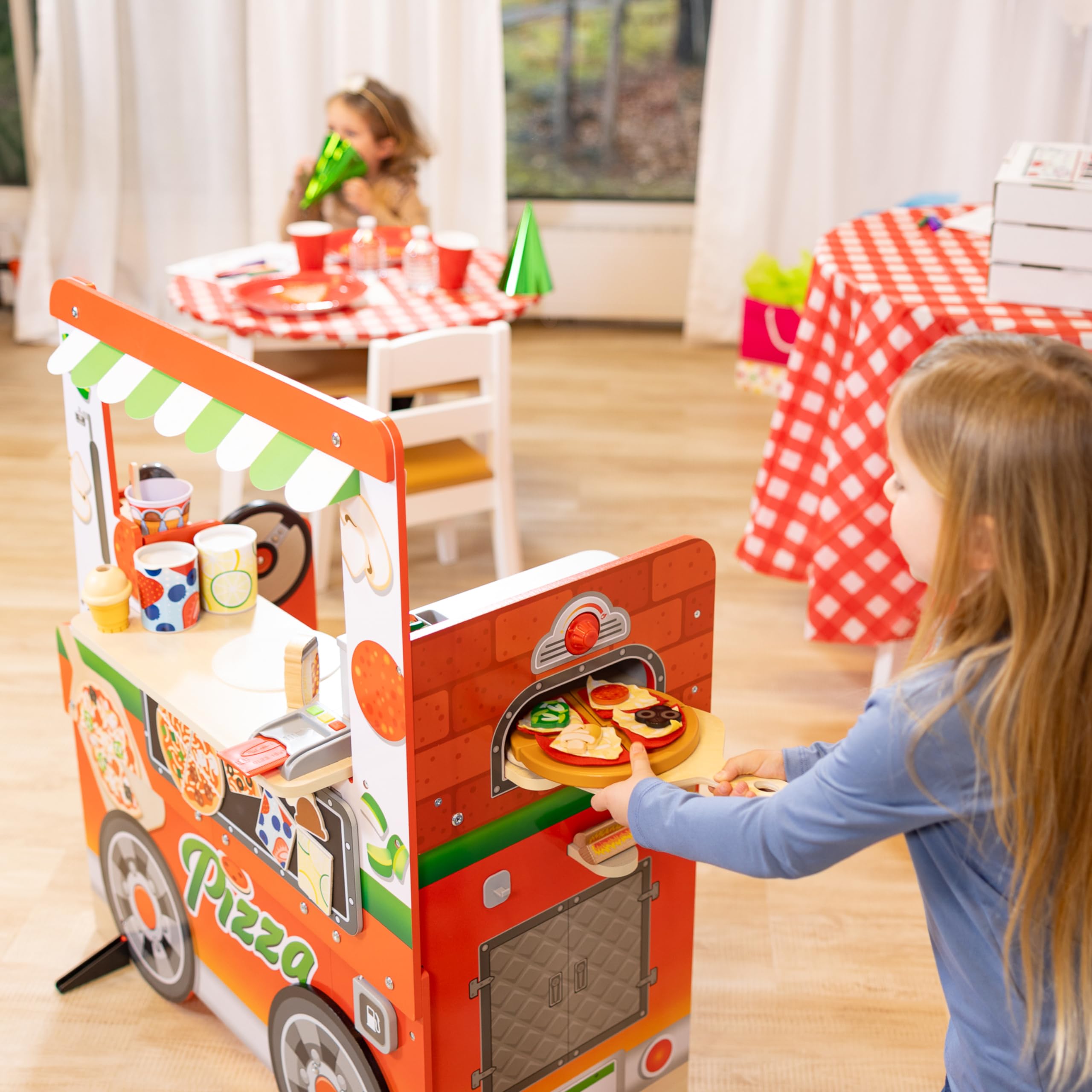 Melissa & Doug Wooden Pizza Food Truck Playset with 30+ Play Food Pieces - Pretend Play Kitchen Toy for Kids Ages 3+ - Perfect for Imaginative Play, Birthday Gifts & Preschool Learning Activities