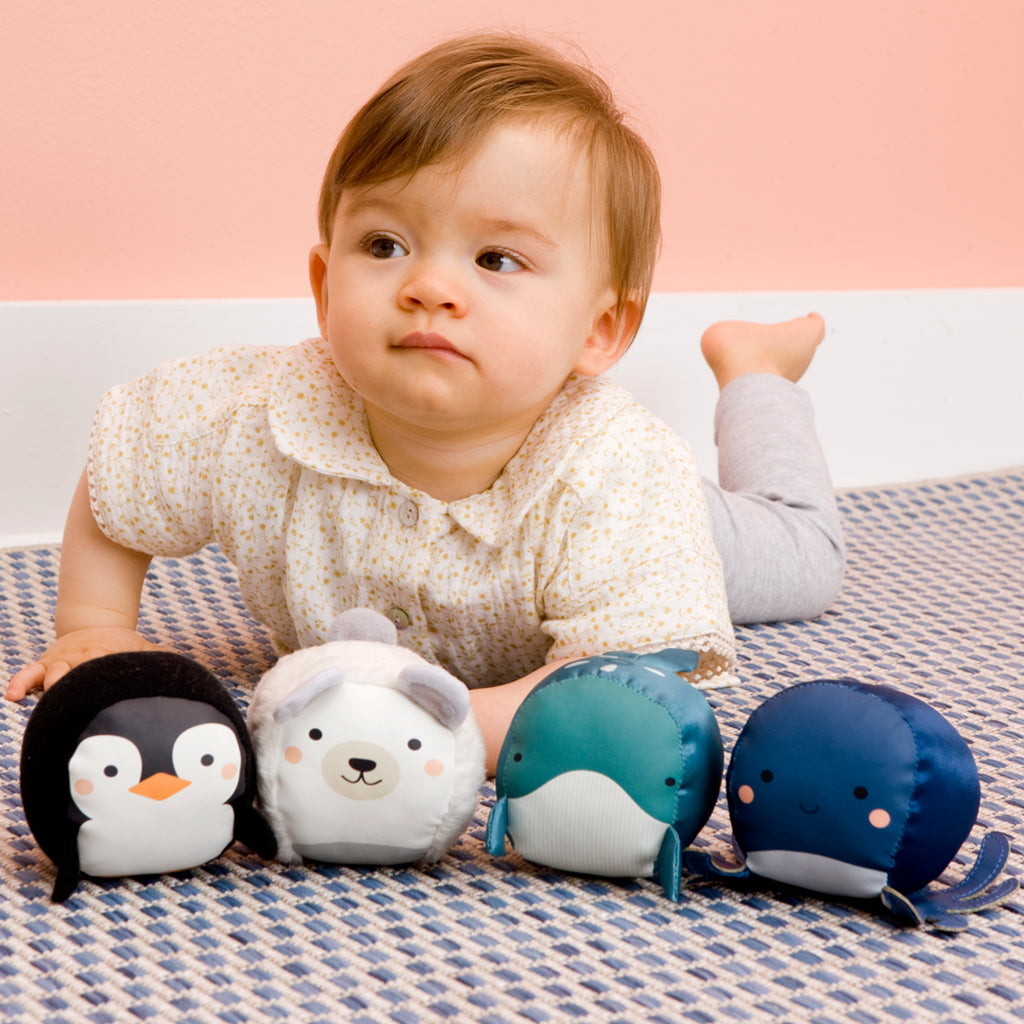 Little Big Friends Set of 4 Roly Poly Ocean-Themed Sensory Balls for Babies & Toddlers - Perfect for Early Learning, Sensory Play and Nursery Decor