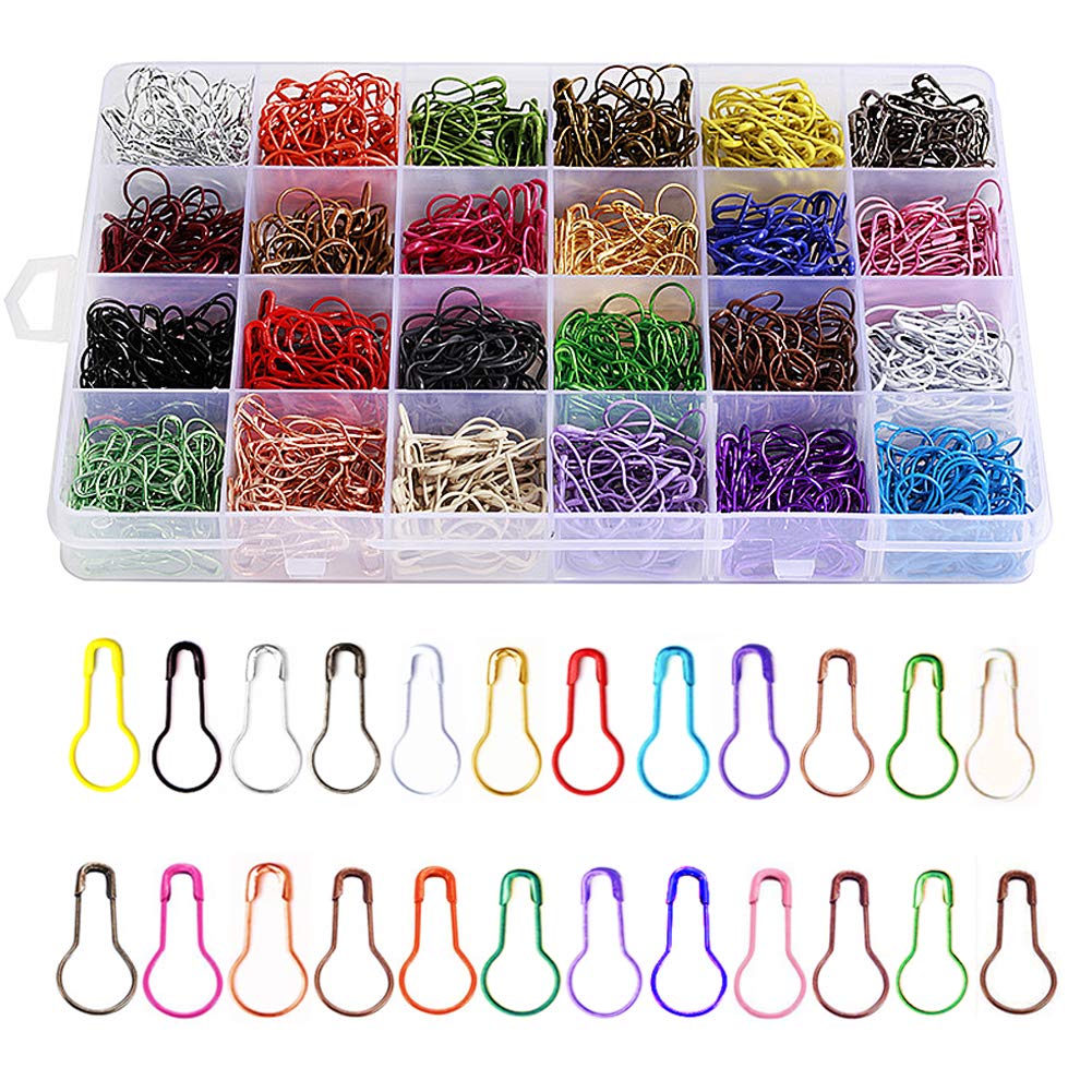 1200pcs 24 Colors Pear-Shaped Safety Pins for Knitting, Sewing & Jewelry Making - Bulk Bulb Pins with Storage Box | DIY Crafts, Clothes Marking, Home & Office Use