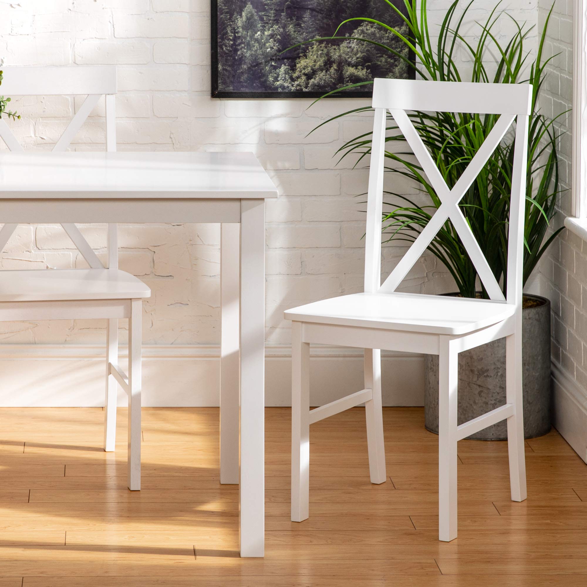 Walker Edison 4-Person Modern Farmhouse Wood Dining Table Set with 4 Chairs, 48 Inch, White - Perfect for Small Kitchens, Breakfast Nooks & Cozy Dining Rooms