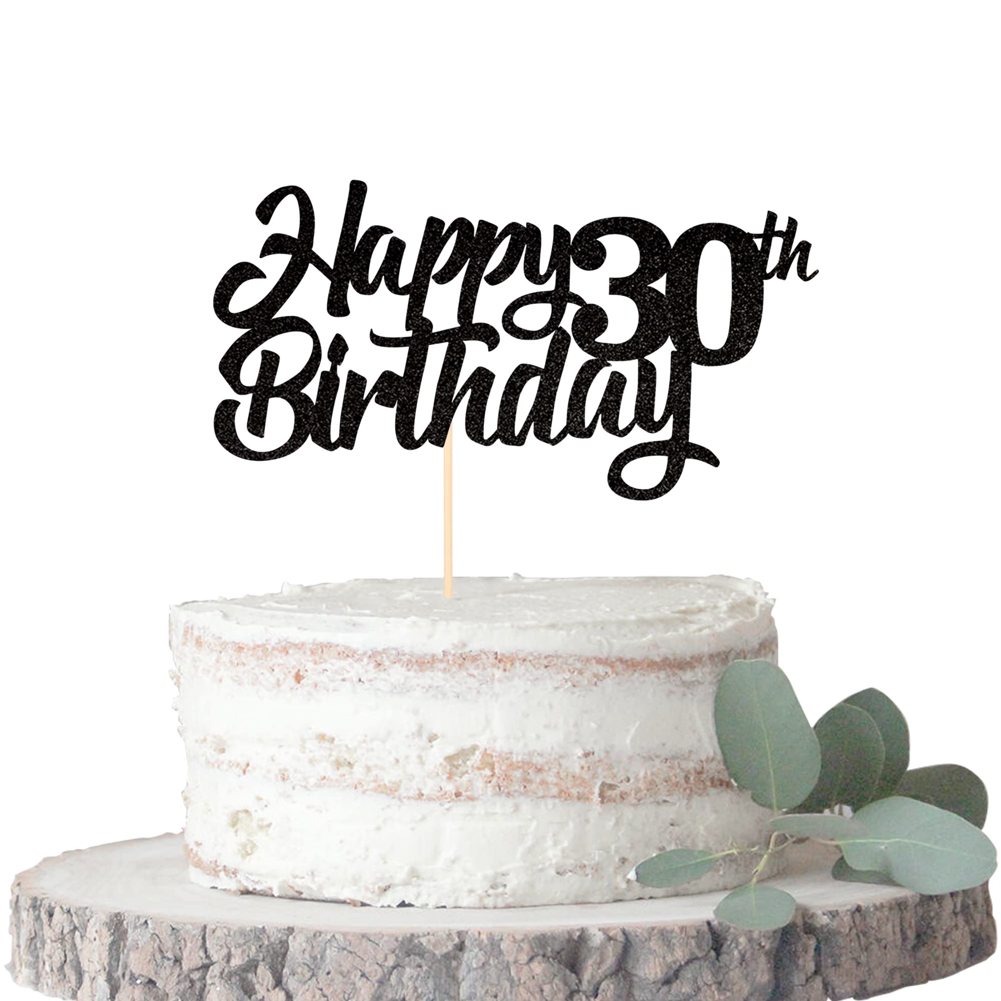 1 Pack Happy 30th Birthday Cake Topper - Glitter 'Cheers to 30 Years' Cake Picks - Thirty Fabulous Black Cake Decorations for 30th Birthday Party Supplies - Perfect for Birthday Cakes, Milestone Celebrations & Theme Parties