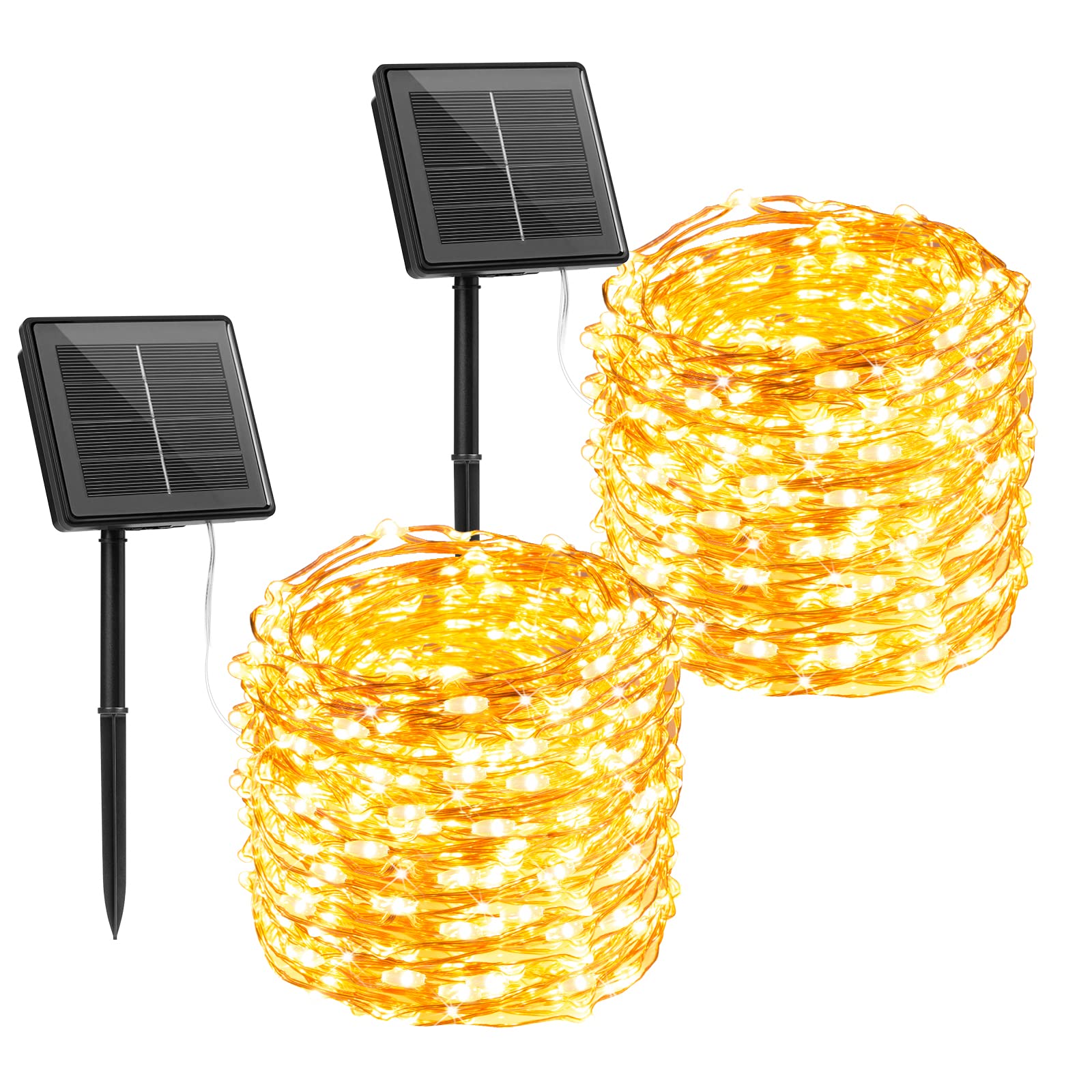 Brightown 2 Pack 66Ft 200 LED Solar String Lights - 8 Lighting Modes, Waterproof Outdoor Solar Fairy Lights for Patio, Yard, Tree, Wedding & Christmas Decor (Warm White) | Perfect for Garden Parties, Backyard Lighting & Holiday Displays