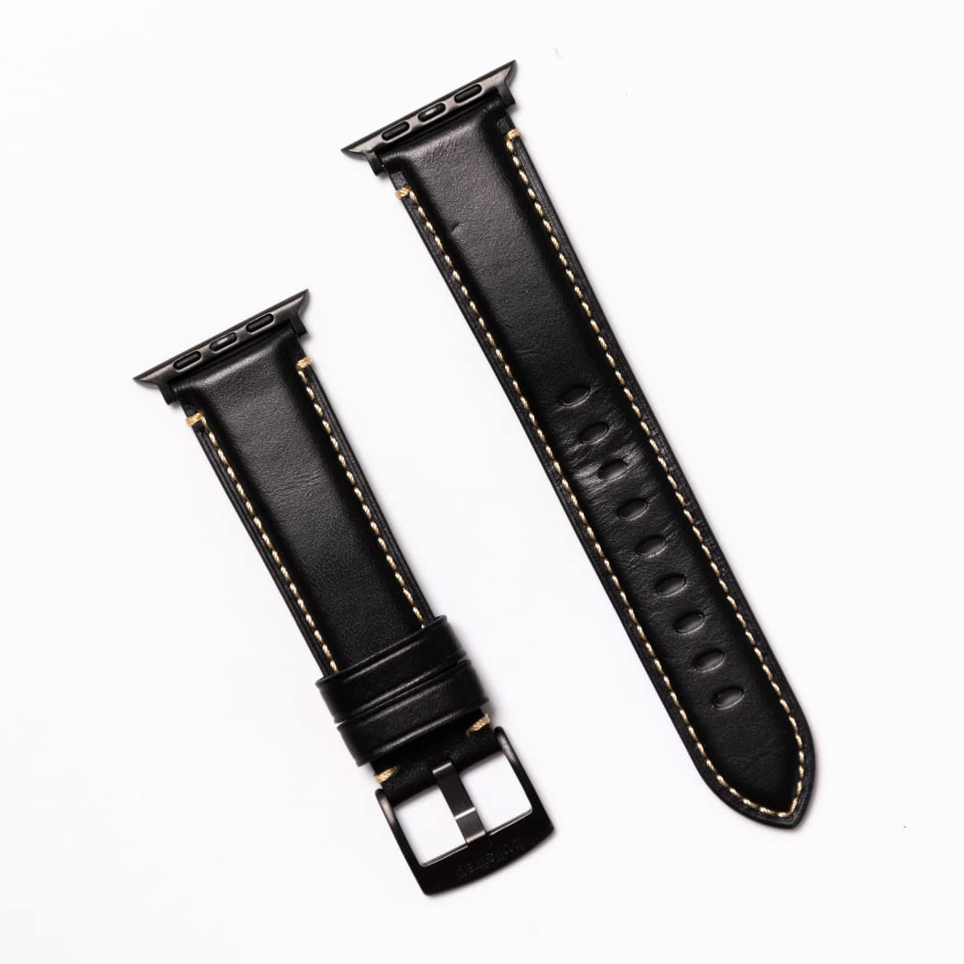 Bullstrap Genuine Italian Full-Grain Leather Apple Watch Band for Men - Compatible with All Apple Watch Series (Black Hardware) - Premium Replacement Strap for Work, Travel & Everyday Wear
