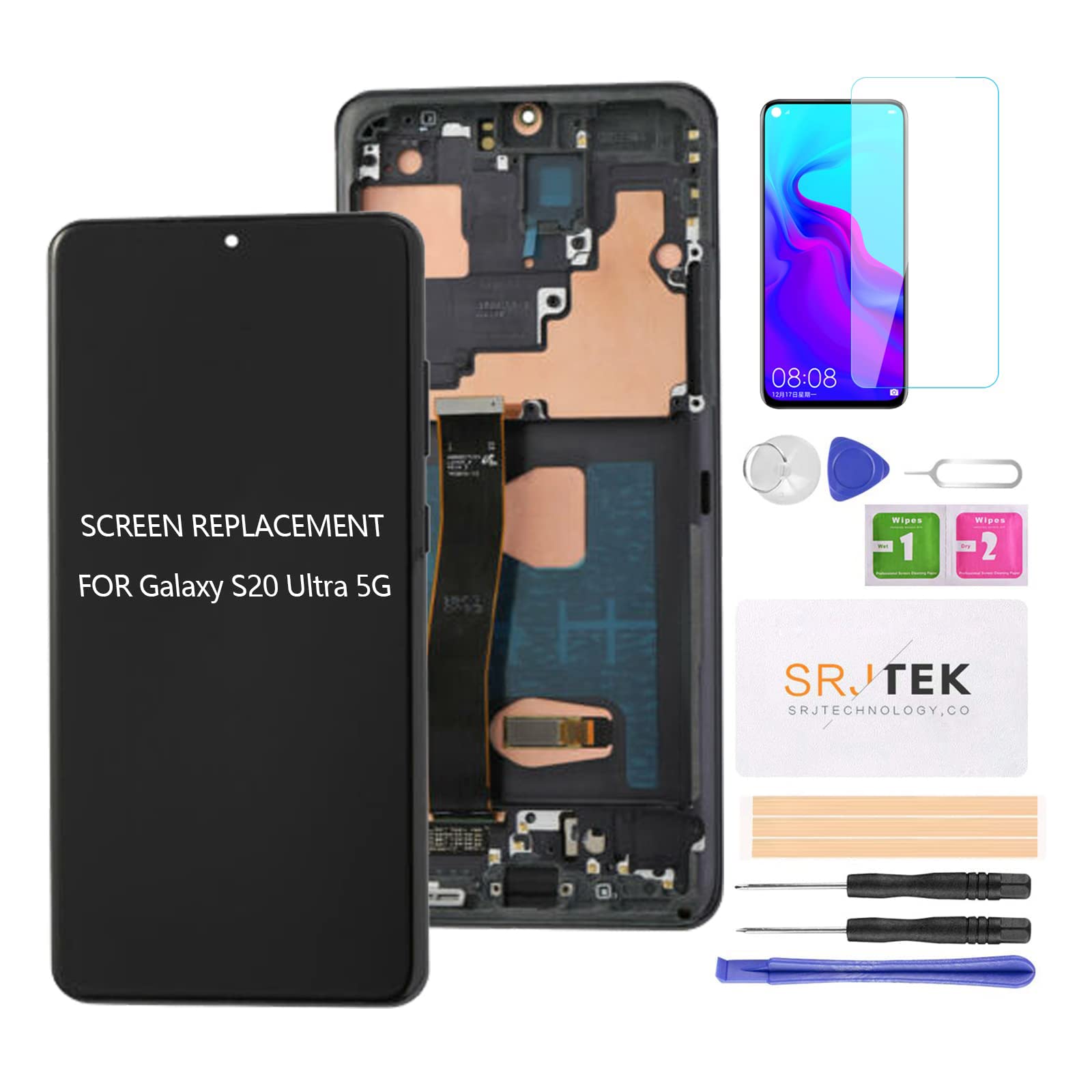 Galaxy S20 Ultra 5G LCD Screen Replacement - Compatible with Samsung S20 Ultra 5G (SM-G988, SM-G988U) - Touch Screen Digitizer & Frame Repair Part - Perfect for DIY Phone Repair & Screen Damage Replacement