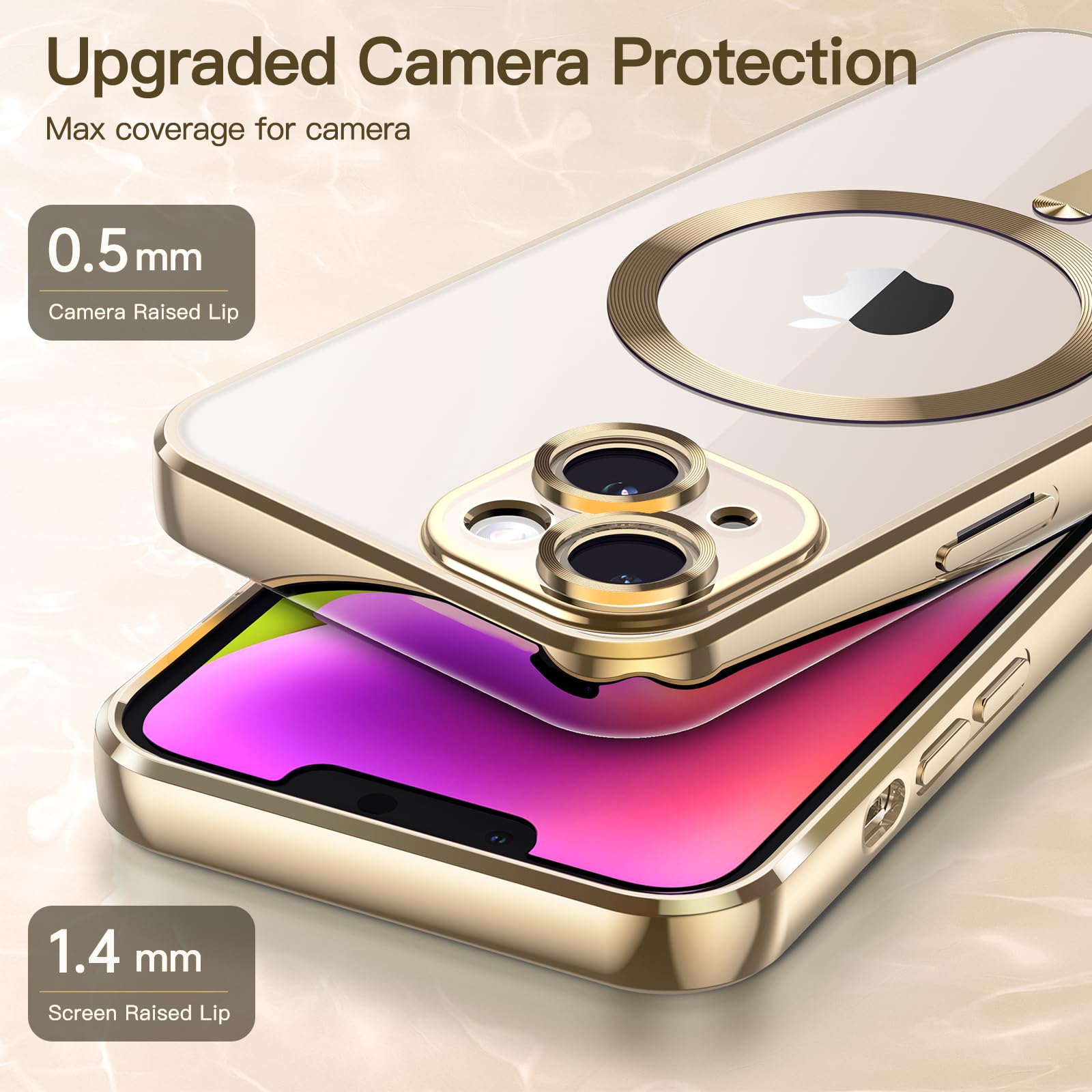 JETech Soft Clear Case for iPhone 14 Plus 6.7-Inch - Shockproof TPU Phone Cover with Full Camera Protection & MagSafe Wireless Charging Compatibility (Gold) | Perfect for Everyday Use, Travel & Work