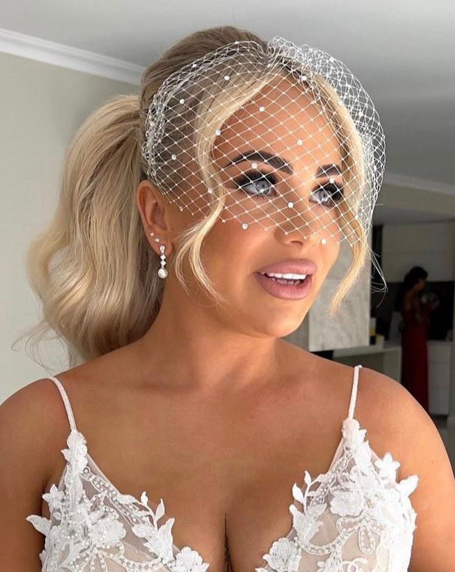 Elegant Wedding Earrings for Women - Dainty Crystal Cascade with Round Pearl Drop | Isobel by Johnny B at Kezani | Perfect for Bridal, Prom & Formal Occasions