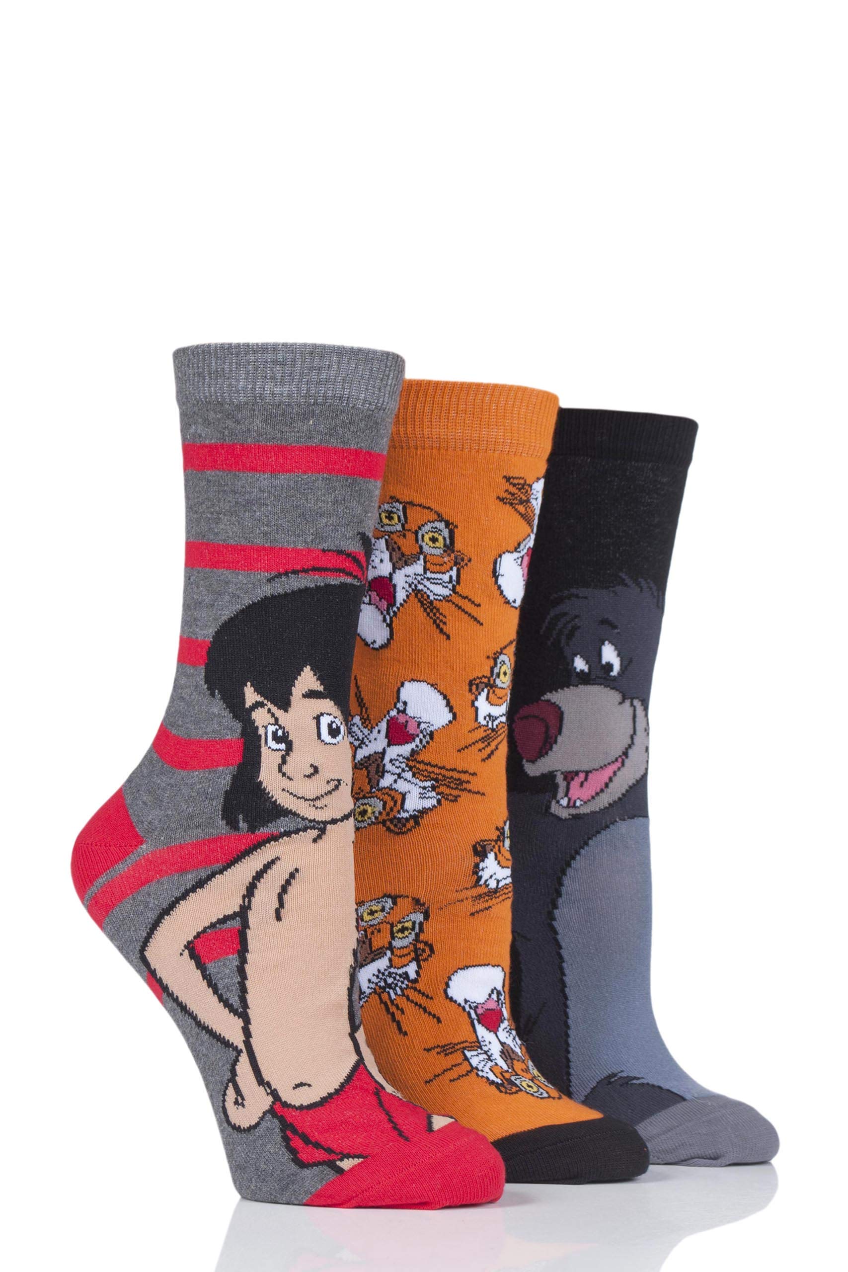 Disney The Jungle Book Mowgli Baloo Shere Khan Cotton Socks for Women - Colorful Cartoon Character Crew Socks Multipack of 3 (Size 4-8) - Perfect Gift for Disney Fans, Cosplay & Movie Night Accessories