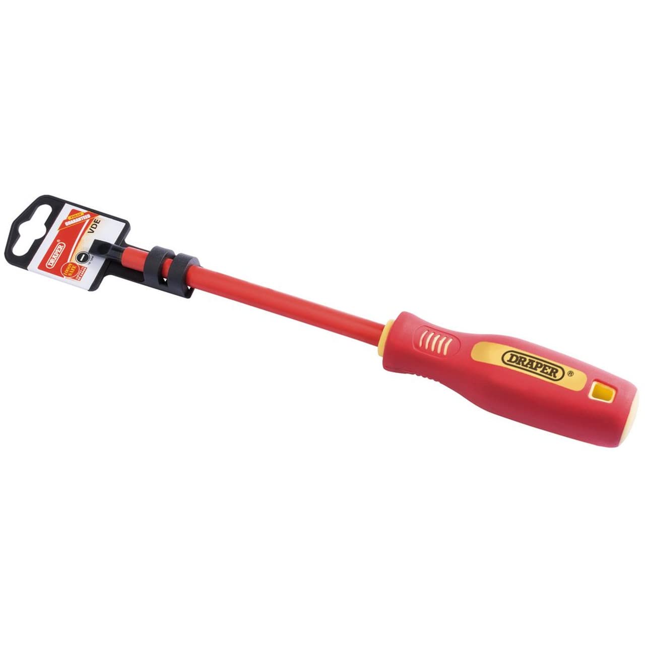Draper 46519 Fully Insulated Plain Slot Screwdriver - 6.5mm x 150mm - VDE Certified Electrician Tool for Safe Electrical Repairs and DIY Projects