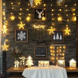 12 Stars 138 LED Twinkle Star String Lights - Christmas & Ramadan Window Decorations with Hook Hangers - Perfect for Bedroom, Party, Wedding & Holiday Home Decor