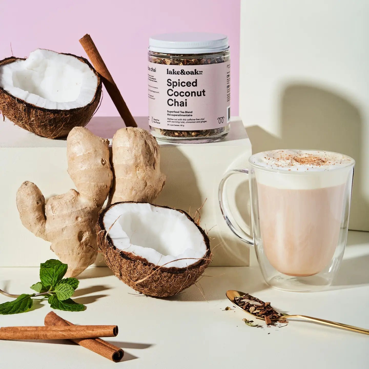 LAKE & OAK Spiced Coconut Chai Superfood Tea Blend - Organic Herbal Tea for Energy & Relaxation - Perfect for Morning Boost or Evening Wind Down
