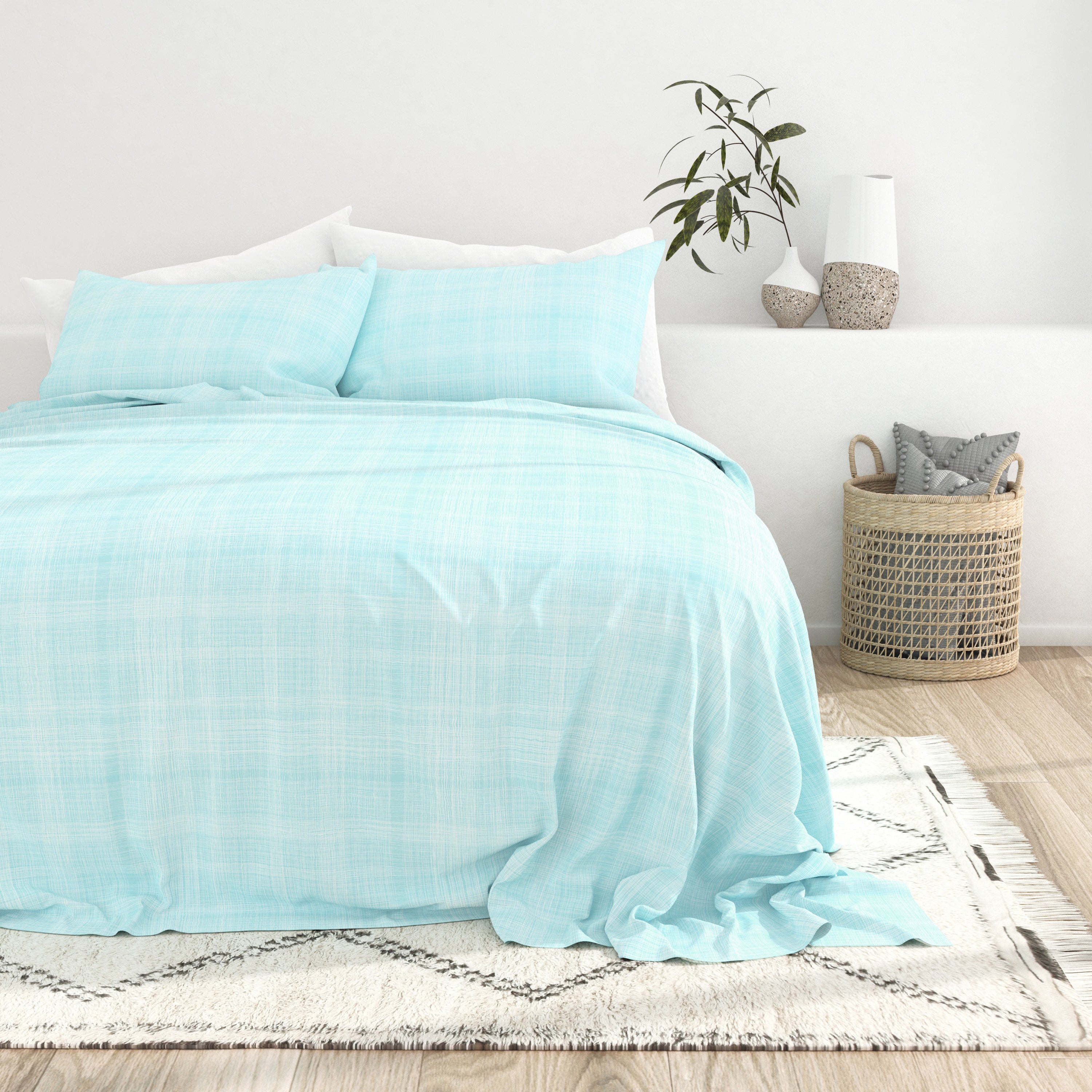 Premium Thatch Pattern 4-Piece Sheet Set - Soft & Breathable Bedding for Comfortable Sleep - Perfect for Master Bedroom, Guest Room & Vacation Homes