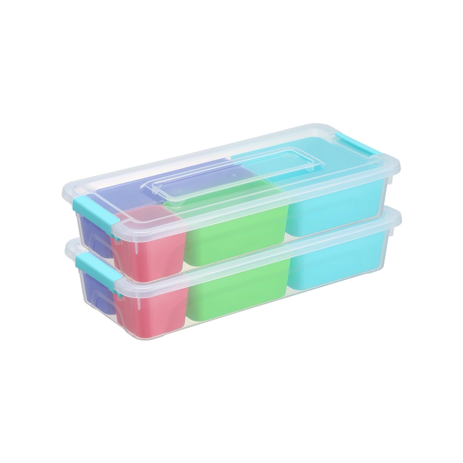 2 Pack Plastic Storage Organizer with Dividers - Multipurpose Container Box with Locking Latch, 4 Color Inner Box Options for Home, Office & Craft Organization
