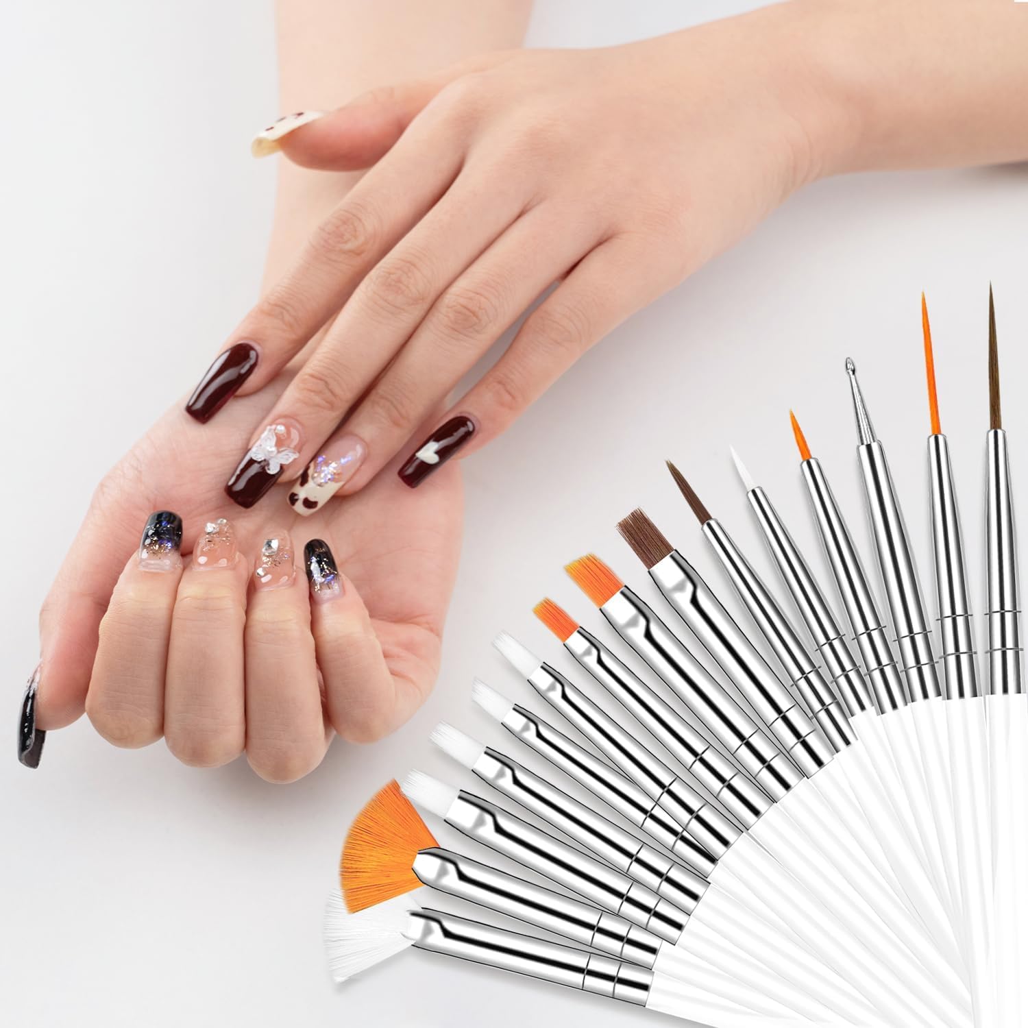 20 Pcs Professional Nail Art Brush Set - Dotting Tools, UV Polish & Acrylic Design Brushes for Nail Art Painting & Drawing | Perfect for Salon, Home Manicure & DIY Nail Designs