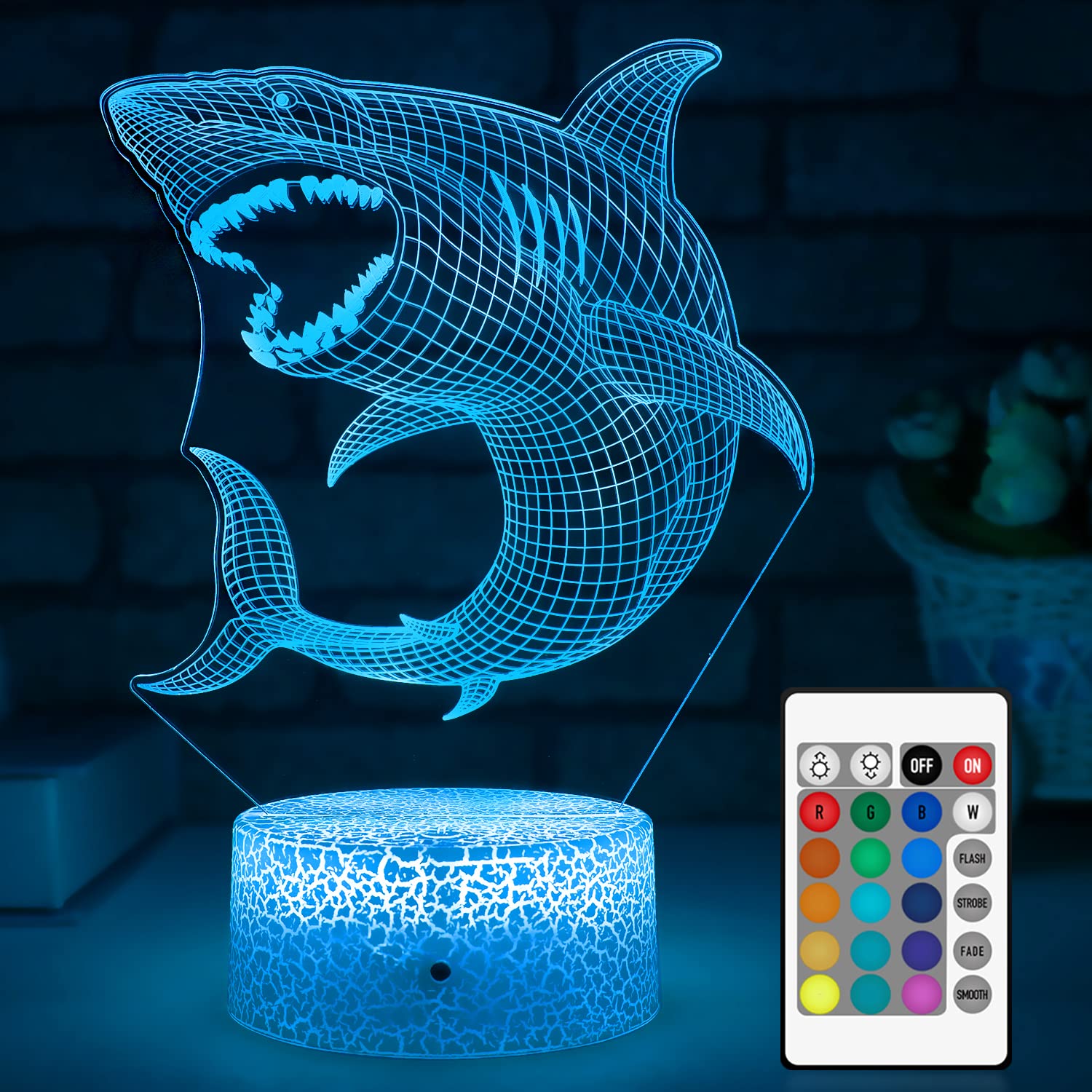 Hungry Shark Night Light - 7 Color Changing Touch & Remote Control LED Lamp with Timer & Dimmable Brightness - Perfect Baby Shark Room Decor for Kids, Shark Lovers Gift - Ideal as Bedside Lamp for Boys & Girls Bedrooms, Nursery Night Light, Themed Party Decor
