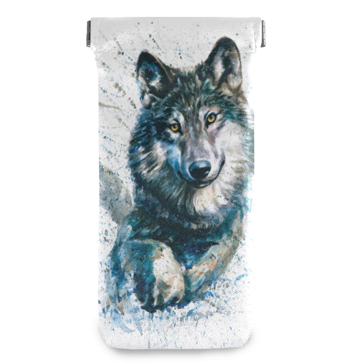 Wolf Watercolor Animal Print Eyeglasses Case - Soft Squeeze Top Sunglasses Pouch Holder for Men & Women | Portable Travel Accessory for Glasses & Sunglasses Protection