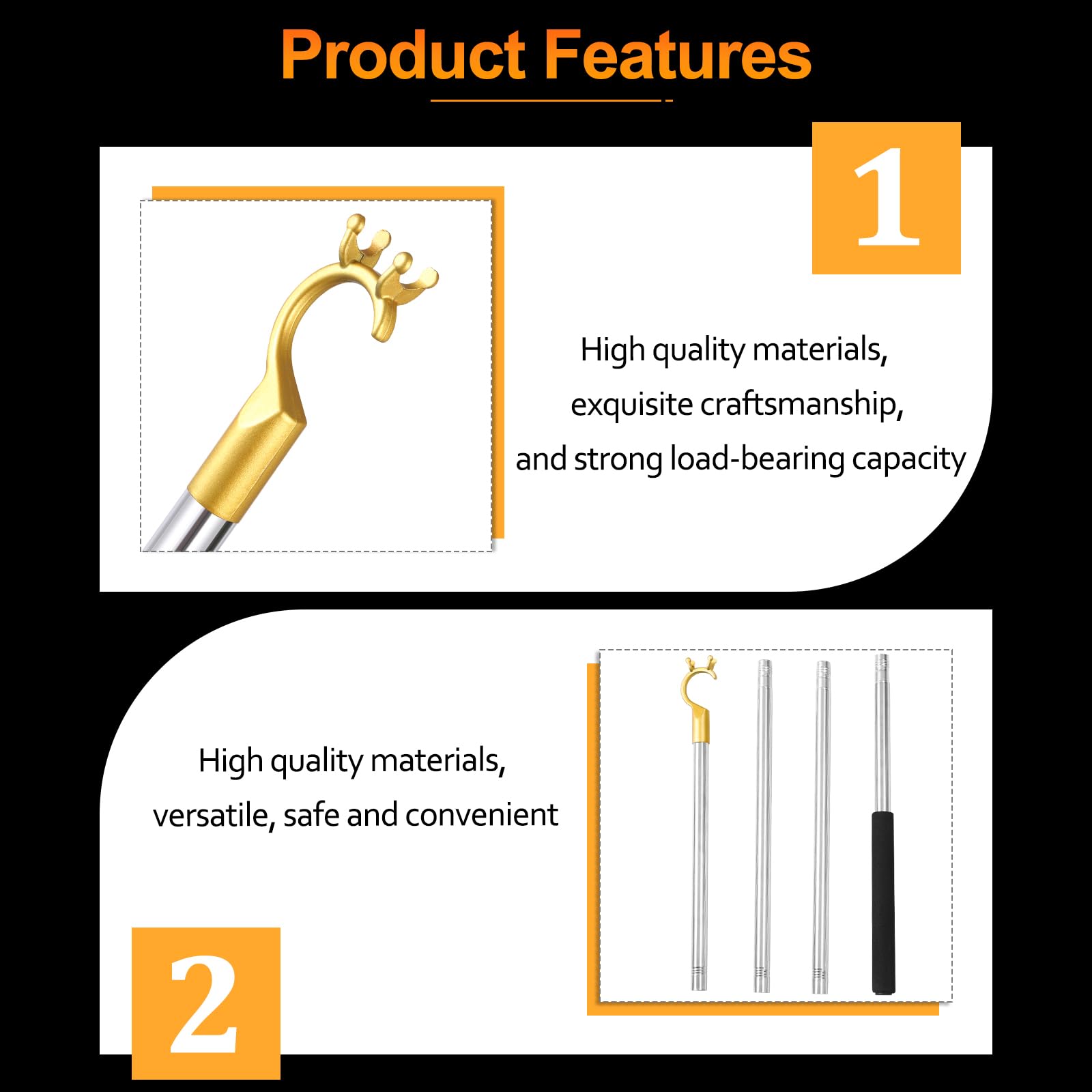 Adjustable Stainless Steel Clothes Hanging Rod (26-55 inches) - Lightweight & Sturdy Closet Hook Rod for Wardrobe, Laundry Room, or Dorm Organization