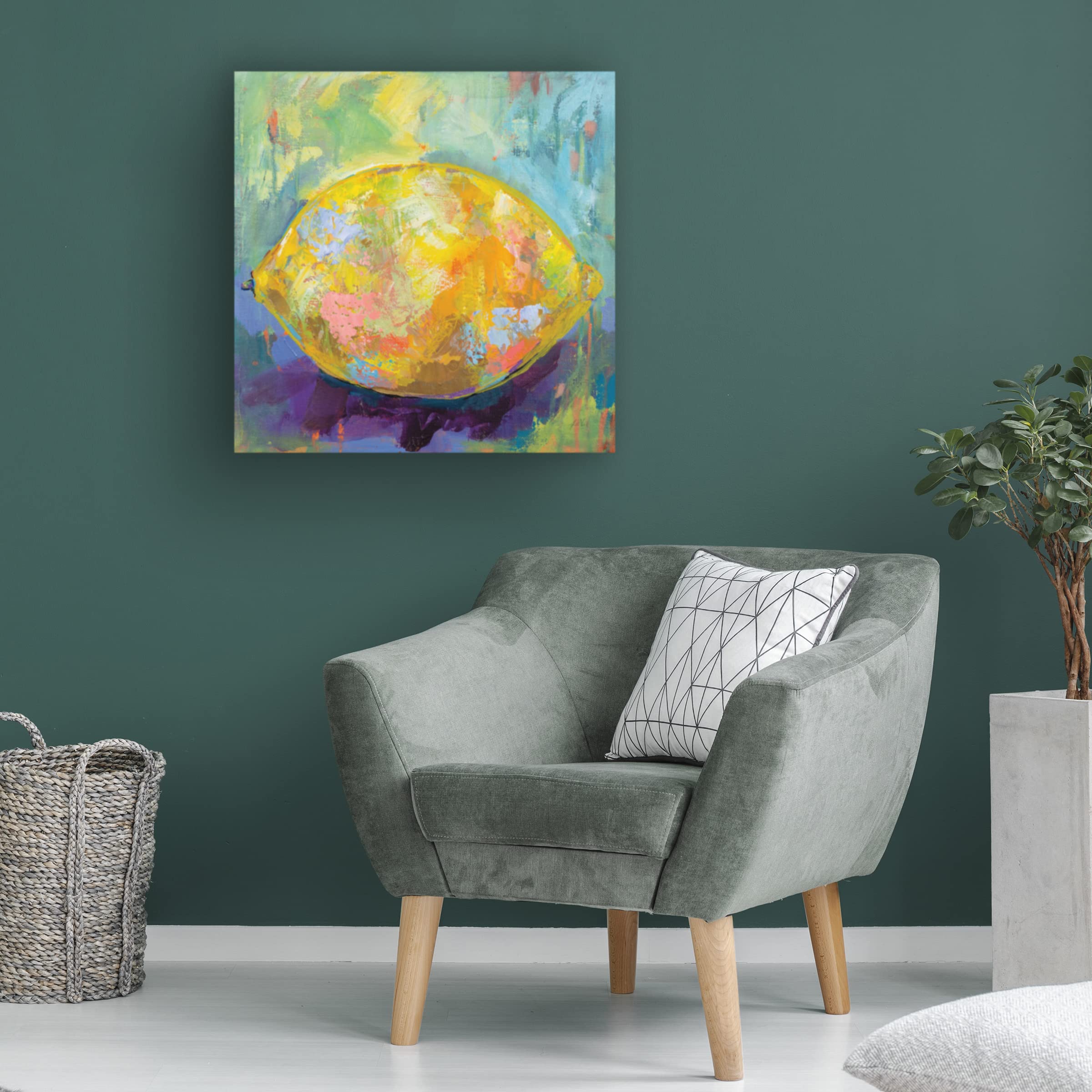 Trademark Fine Art 'Lemon' by Jeanette Vertentes - 18x18 Inch Canvas Wall Art - Modern Kitchen & Dining Room Decor