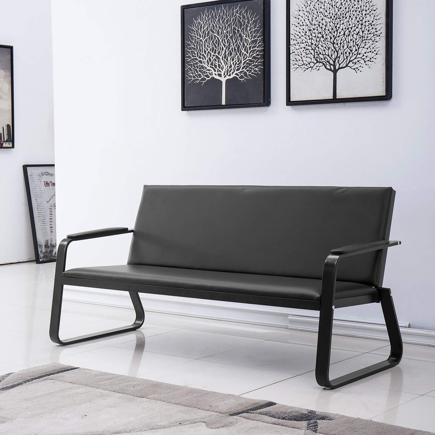 Wonline PU Leather Waiting Room Chair with Armrest - Office Furniture Bench for Guest Seating, Lobby, Conference & Reception - Perfect for Airport, Clinic, Hospital, Bank, Salon & Barber Shop (Black) - Ideal for Professional Spaces & High-Traffic Areas