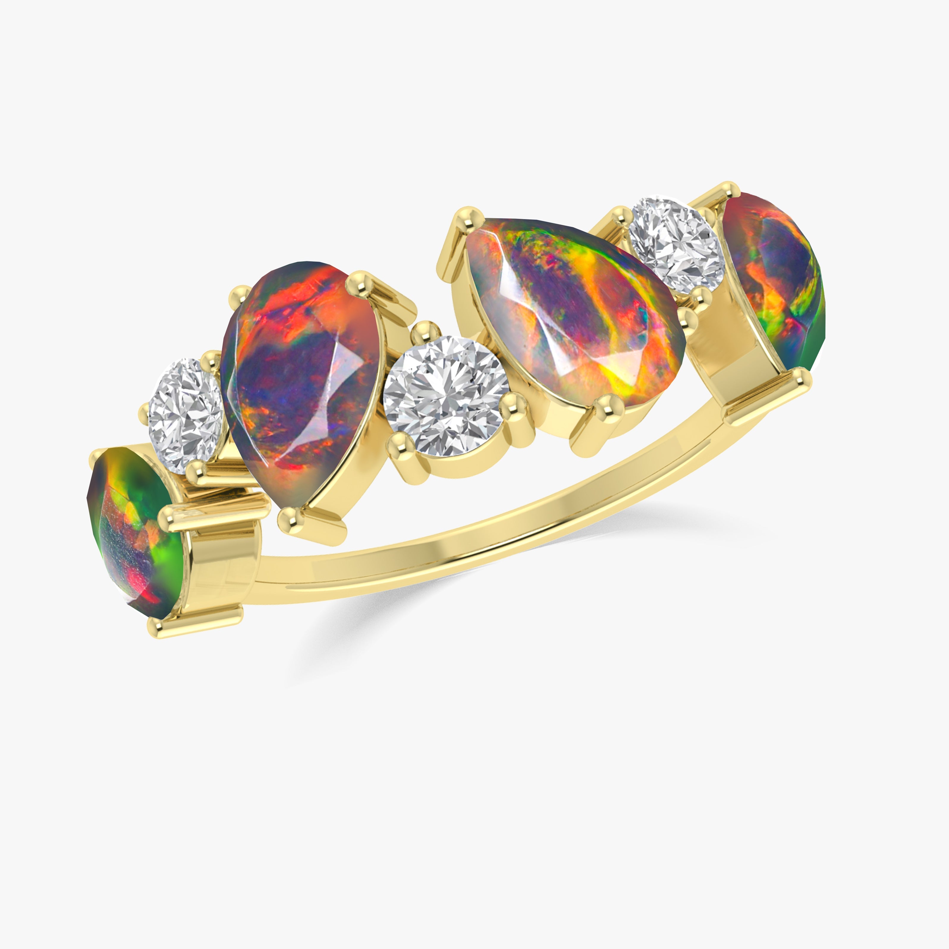 Black Fire Opal Four Stone Ring for Women – Elegant Handmade Jewelry for Weddings, Parties & Special Occasions