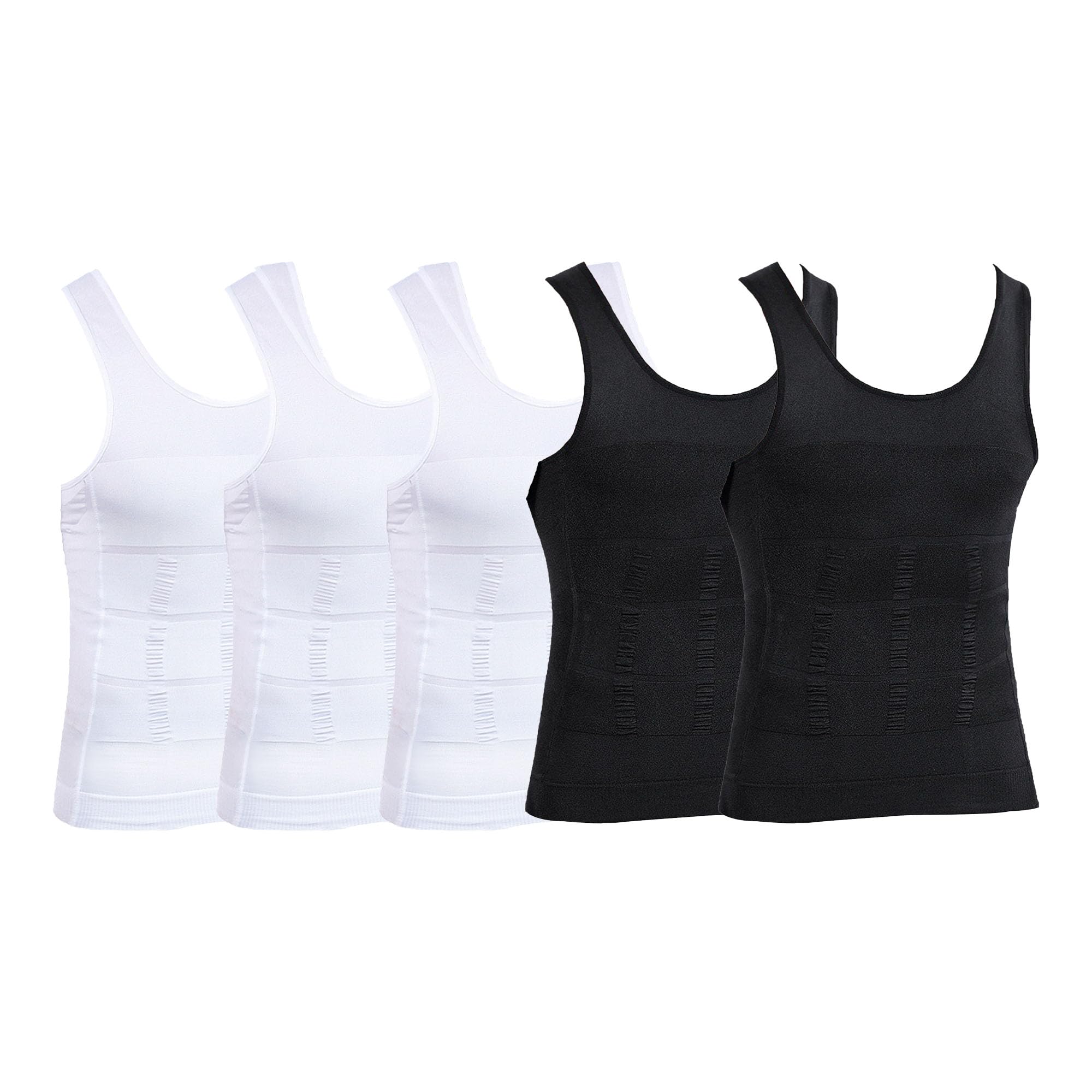 QOAAIE 5 Pack Men's Slimming Compression Shirts - Body Shaper Vest, Tummy Control Shapewear Undershirt & Tank Tops for Workout, Weight Loss & Everyday Comfort