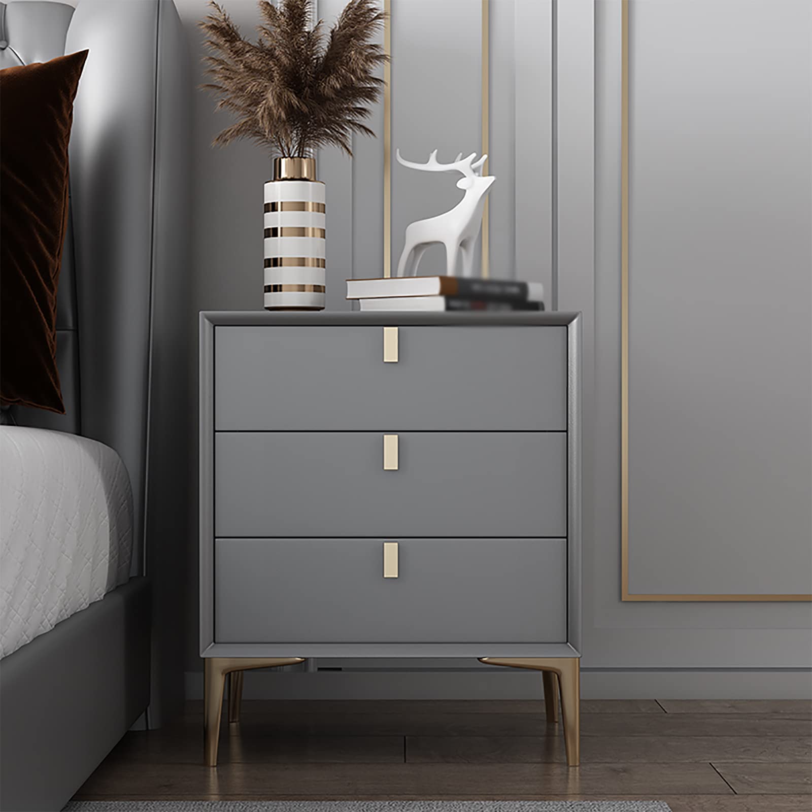 Modern Wood Nightstand with 3 Drawers - Gray Bedside Table, Small Space Sofa Side Table for Living Room, Bedroom & Office - Perfect for Storage & Decor