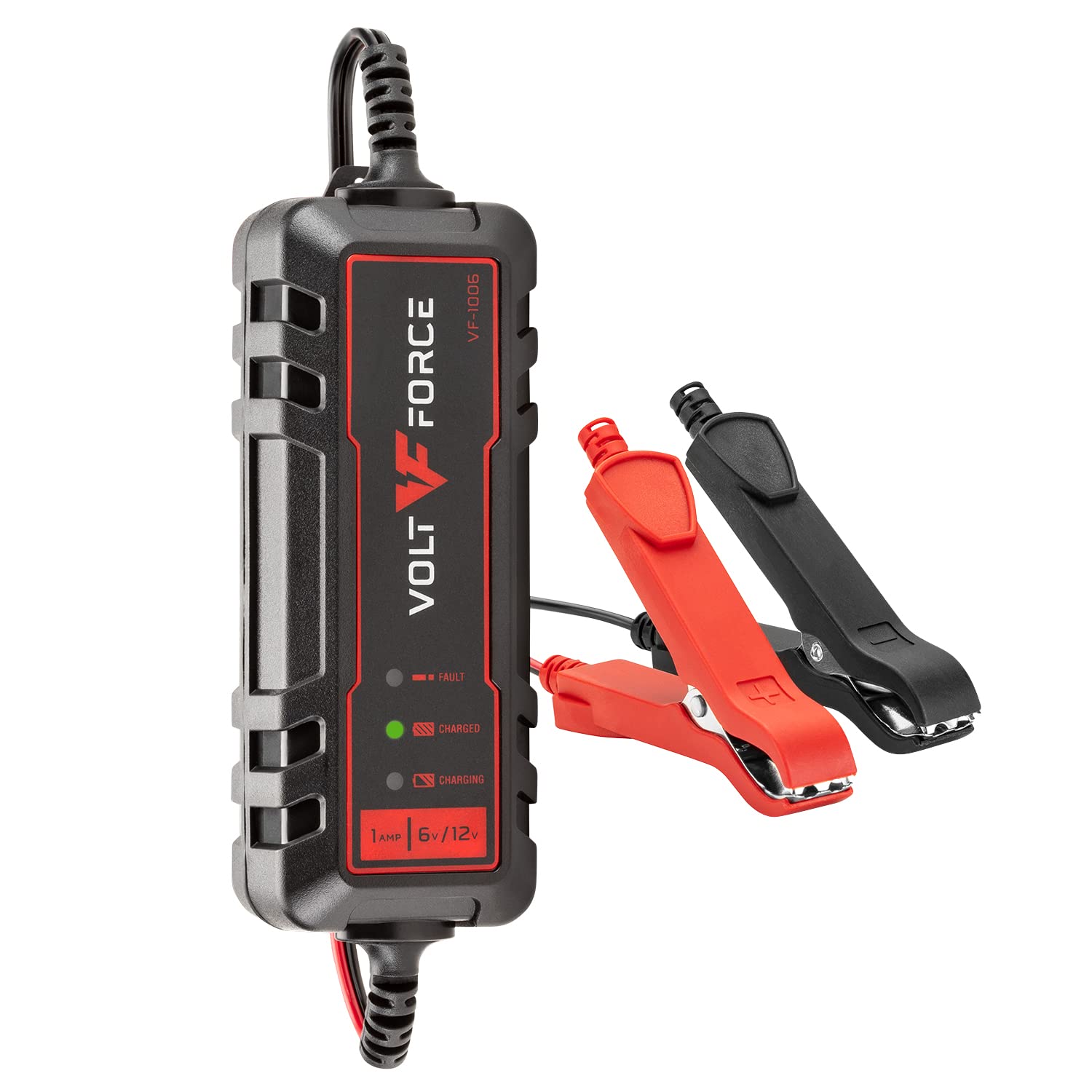 VF-1006 Smart 1A Battery Charger & Maintainer - Fully Automatic 6V/12V Automotive Charger for Car, Motorcycle, ATV, Boat, RV - 1 Amp Trickle Charger with Battery Maintenance Mode | Perfect for Winter Storage & Long-Term Vehicle Maintenance