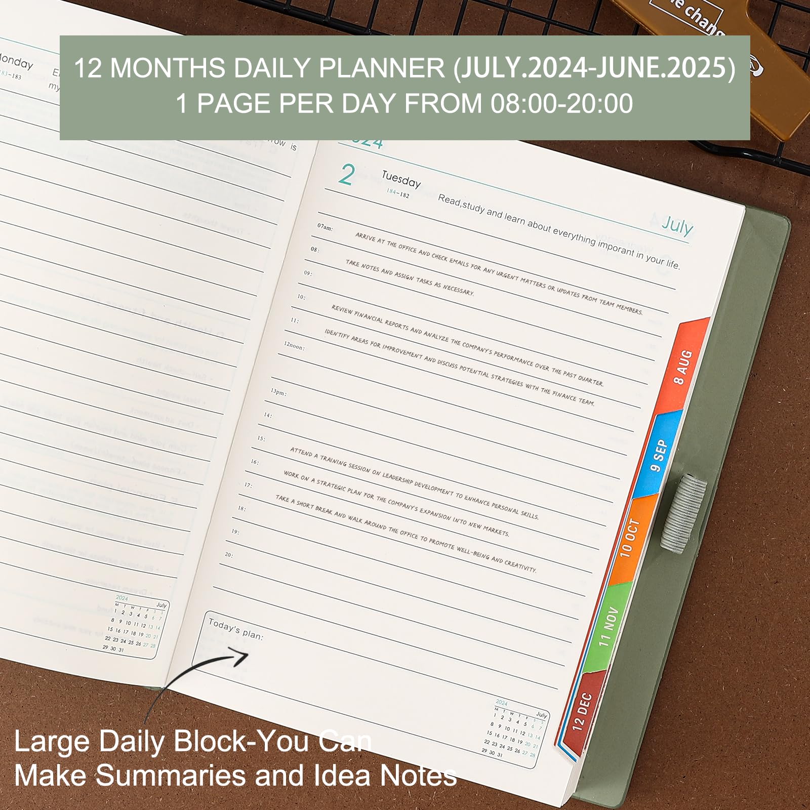 2024-2025 Academic Planner - A5 Daily Diary with Hard Cover | July 2024 to June 2025 12-Month Agenda | Includes Pen, Pen Loop, Stickers & Back Pocket (Green) | Perfect for Students, Teachers & Professionals