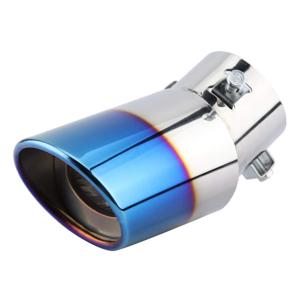 Soapow Universal Car Exhaust Tip - Chrome Blue Stainless Steel Curved Muffler Tailpipe for Vehicle Modification & Performance Upgrade | Perfect for Sports Cars, Trucks & Custom Auto Accessories