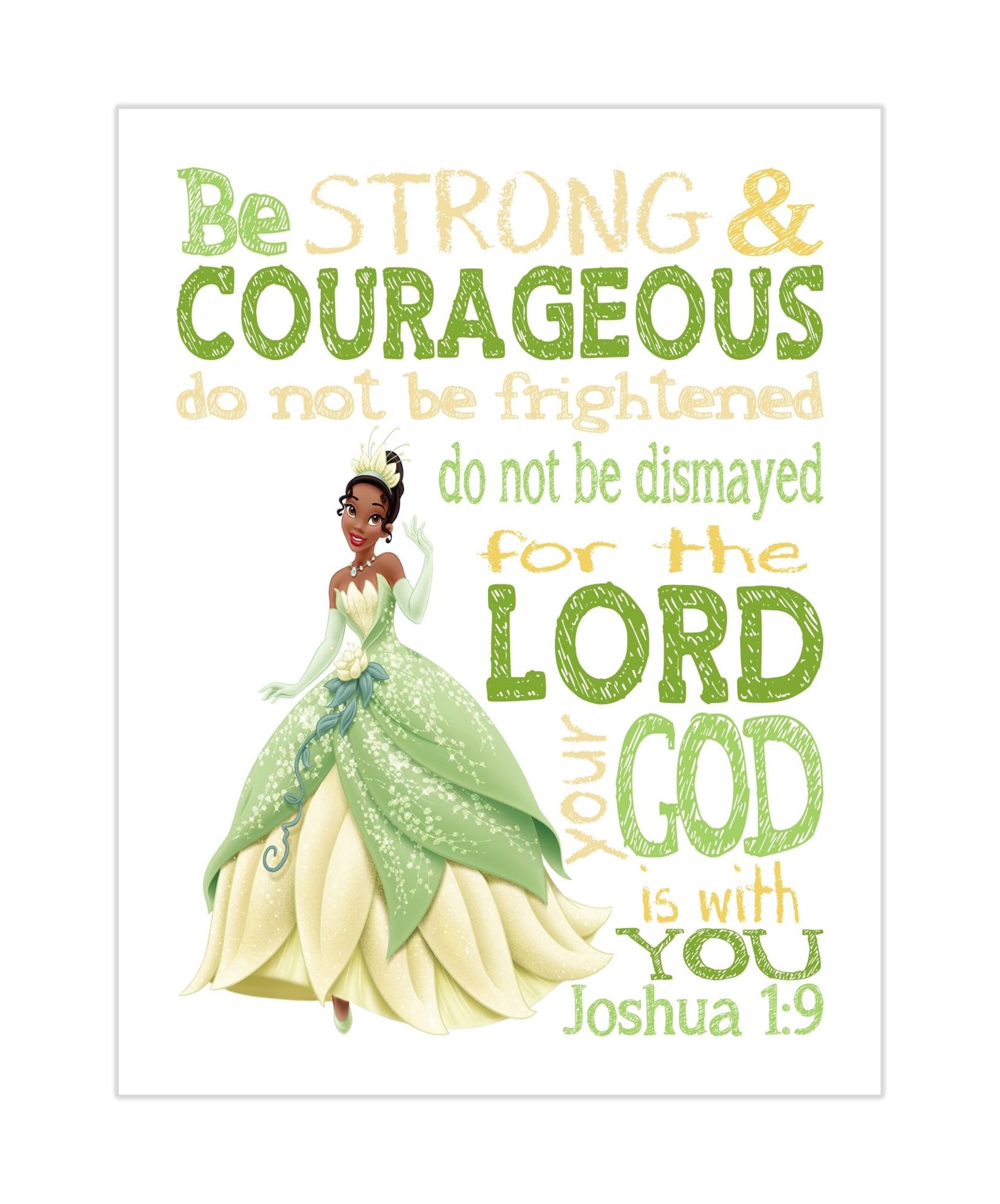 Tiana Princess Christian Nursery Decor - Joshua 1:9 Print for Baby Room