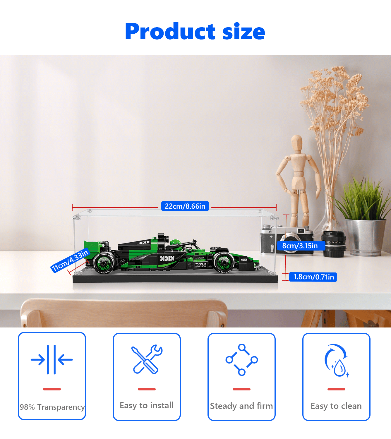 LEGO HICK Sauber F1 Team C44 Display Case (1:32 Scale) - Protective Showcase for 77247 Model Car - Perfect for Collectors & Home/Office Decor