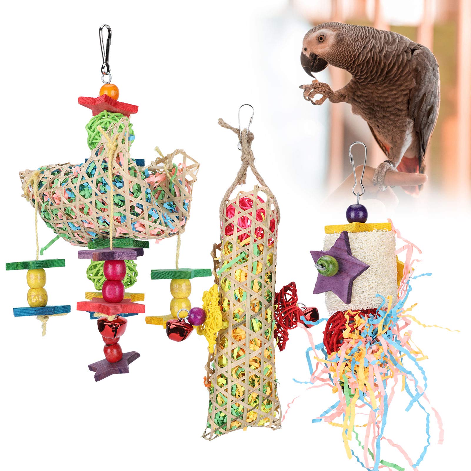 Vbestlife Natural Rattan Chewing Toy for Parrots - Handwoven Foraging Ball with Hide Snacks - Durable Bird Play Toy for Cage Enrichment & Mental Stimulation